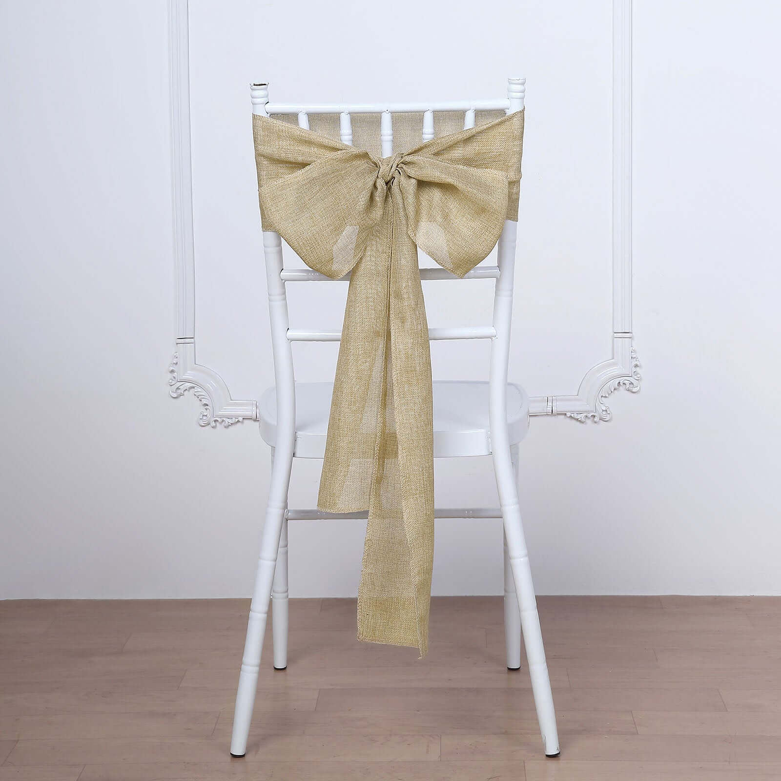 5 Pack Jute Faux Burlap 6"x108" Chair Sashes Natural - Boho Chic Linen Decor