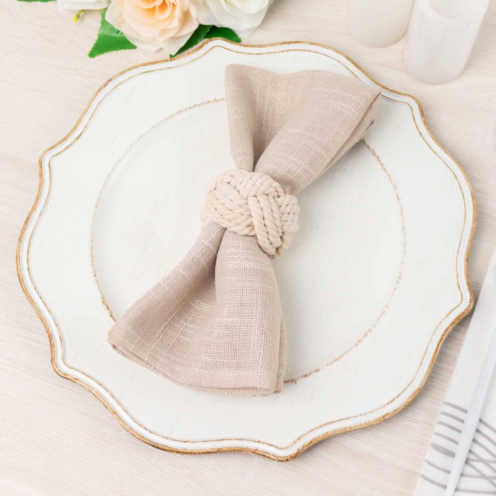 4 Pack Rustic Cream Burlap Napkin Rings, Handmade Braided Jute Napkin Holders