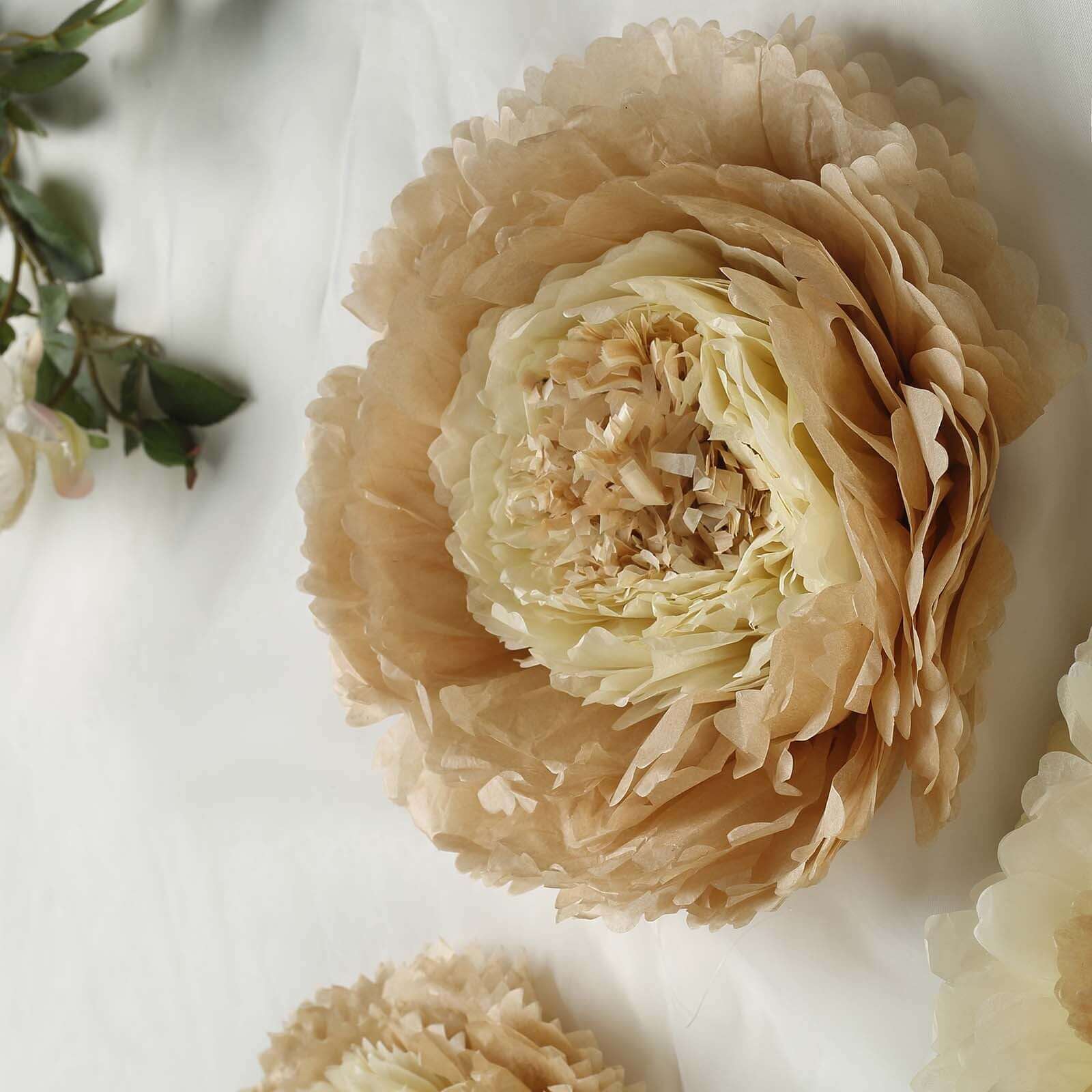Set of 6 Taupe Natural Giant Carnation 3D Paper Flowers Wall Decor - 12",16",20"