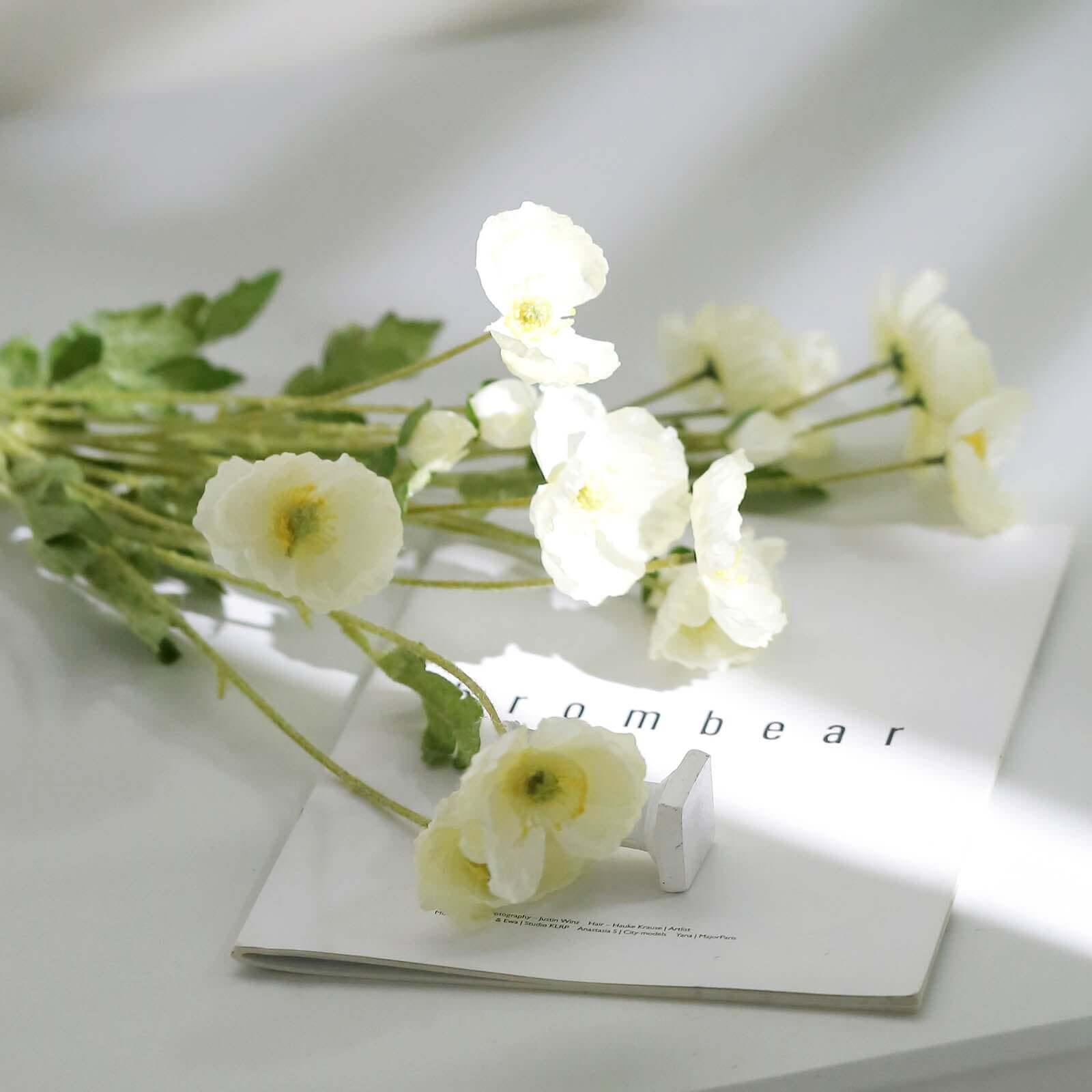 2 Stems 33" Ivory Artificial Silk Poppy Flower Bouquet Bushes
