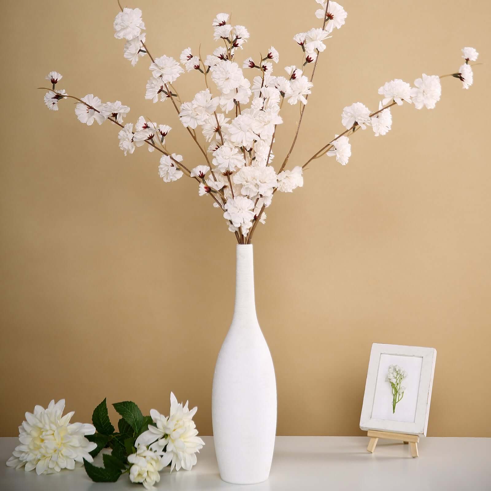 2 Branches 42" Tall Ivory Artificial Silk Carnation Flower Stems