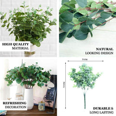 3 Stems 13" Artificial Eucalyptus Bush, Faux Greenery Bouquet Plants