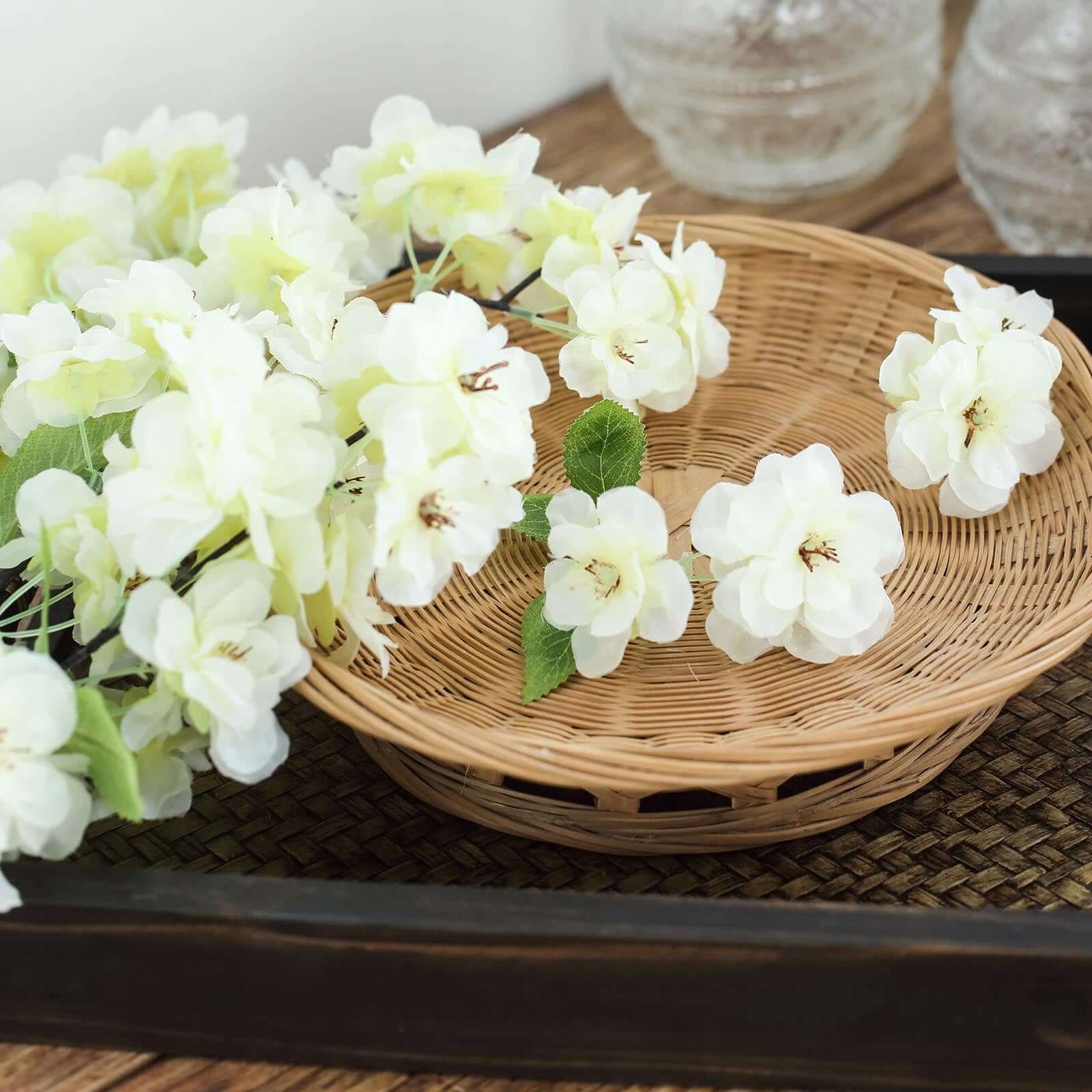 4 Bushes 40" Tall Cream Artificial Silk Cherry Blossom Flowers, Branches