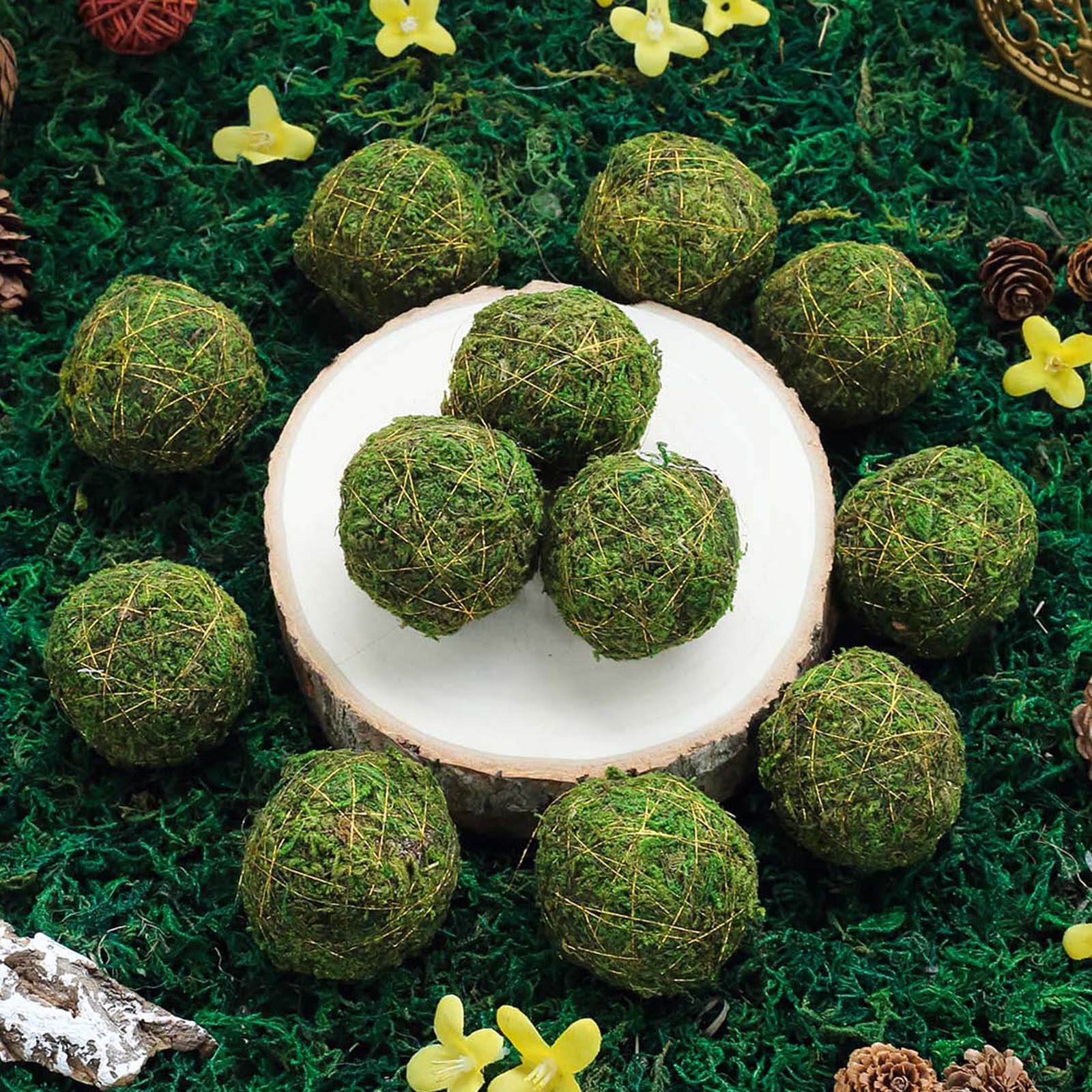 12-Pack Moss Ball Vase Fillers Handmade with Golden Twine Natural Preserved - DIY Decorative Craft Projects 2"