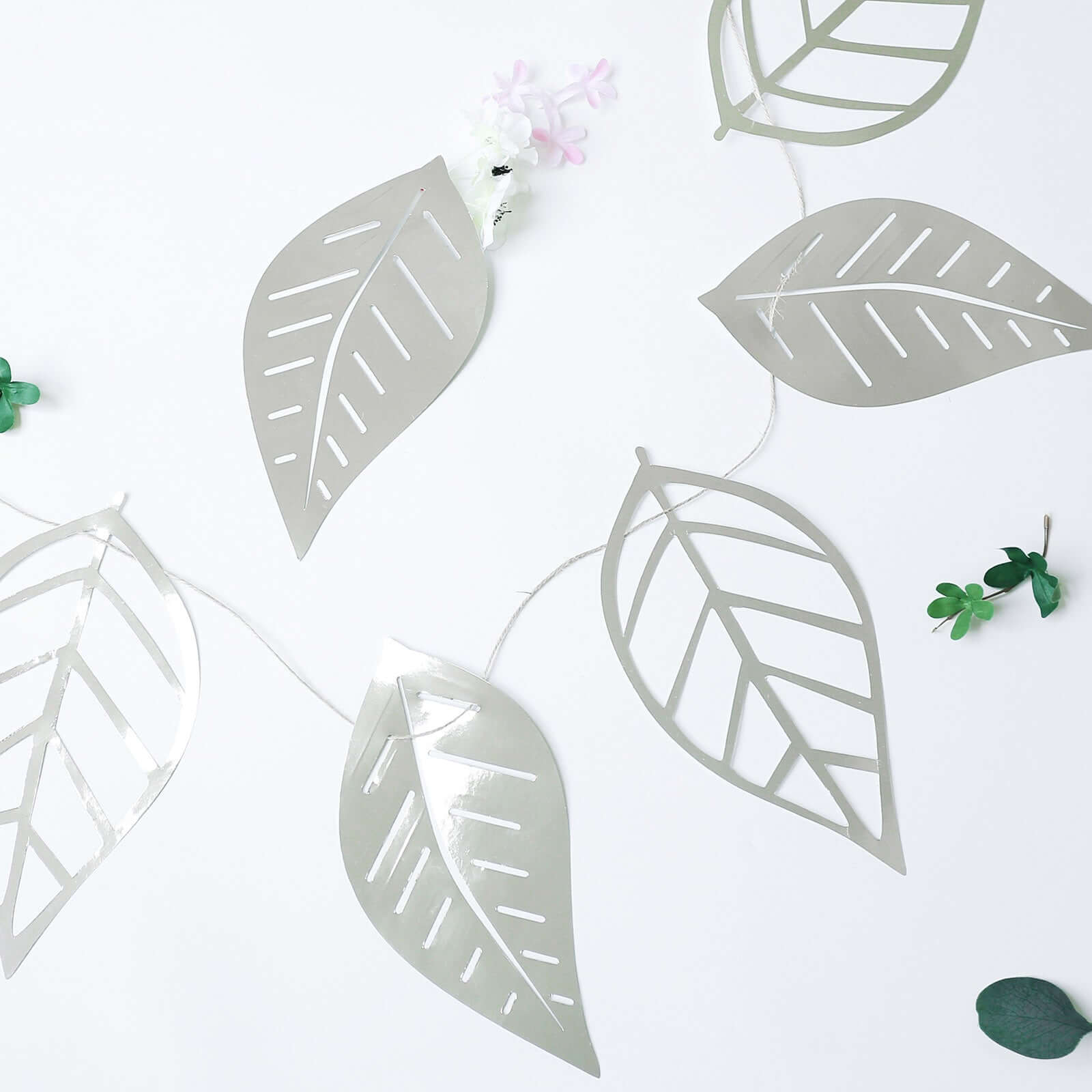 7ft Silver Foiled Paper Assorted Leaves Hanging Garland Banner