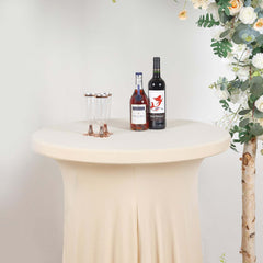 Spandex 32" Round Cocktail Table Cover Skirt Beige With Natural Wavy Drapes