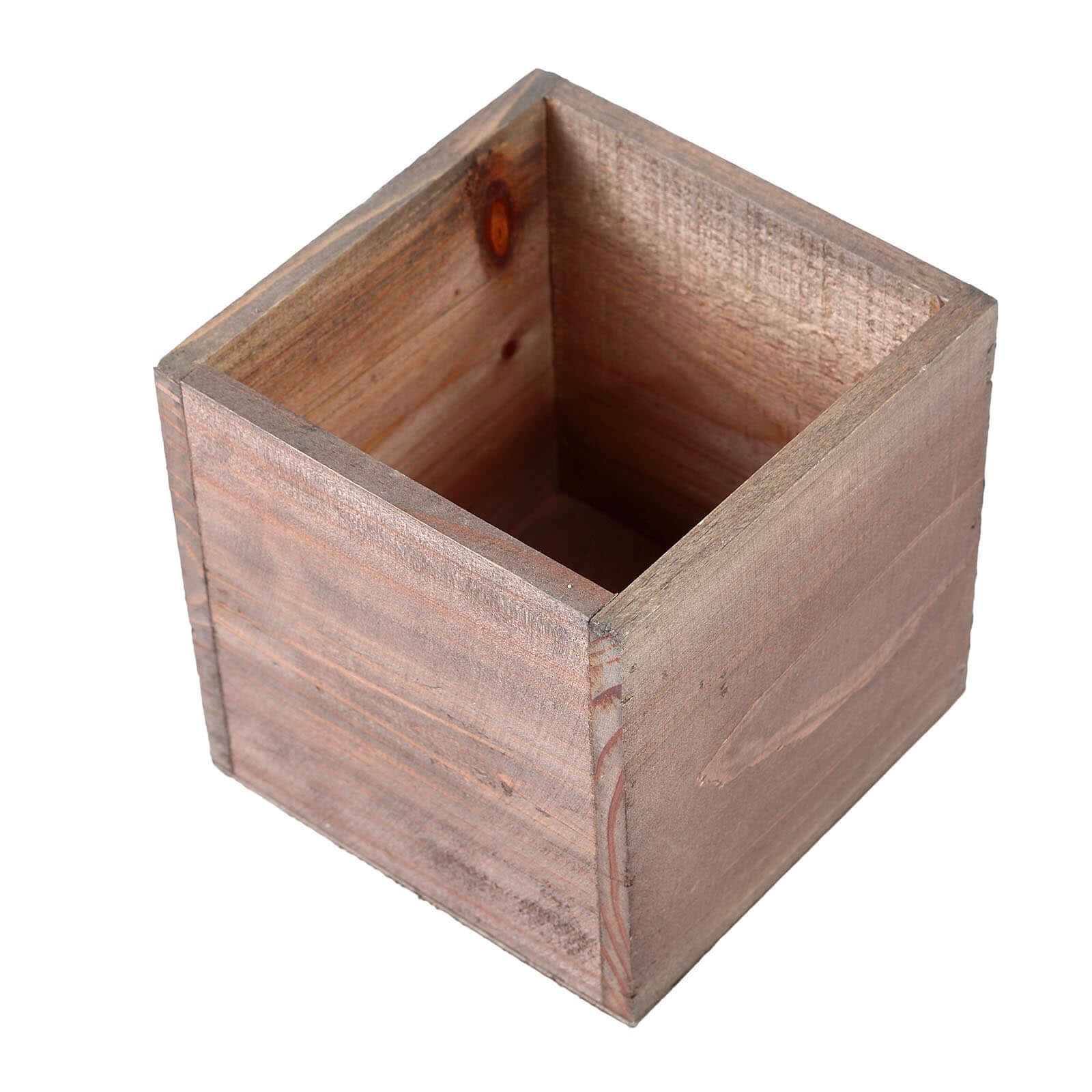 2 Pack 5" Natural Square Wood Planter Box Set With Removable Plastic Liners