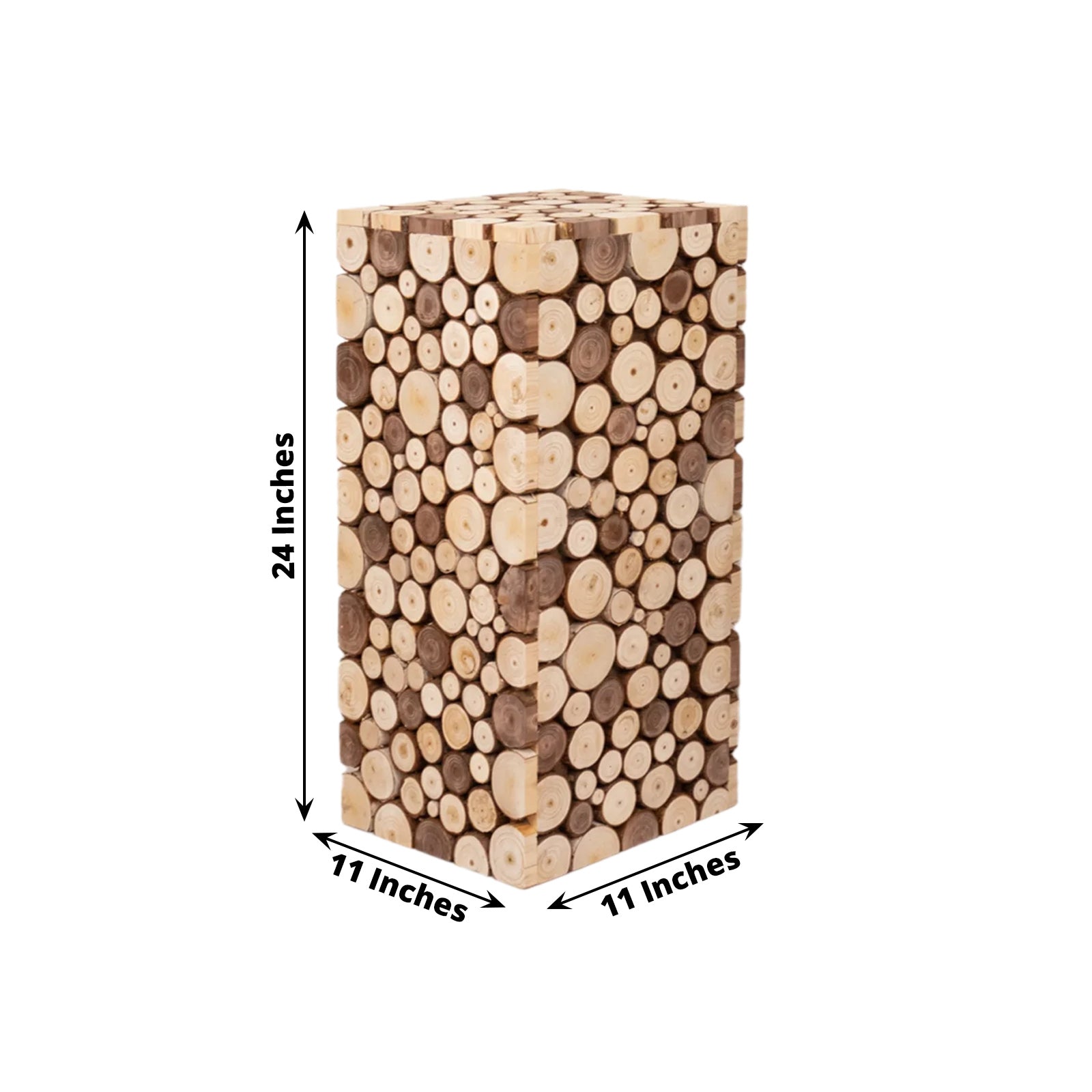 24" Natural Wooden Slices Pillar Prop Pedestal Stand, Rustic Farmhouse Wood Riser Rectangular Plant Stand