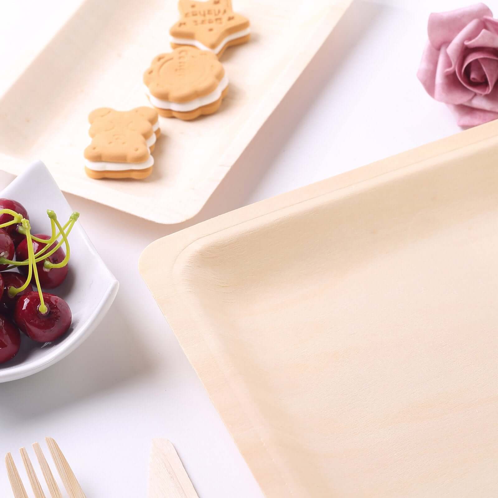12-Pack Birchwood 8"x10" Rectangle Dinner Plates - Natural Eco Friendly Wooden Disposable Plates for Farmhouse-Style Events, Parties & Gatherings