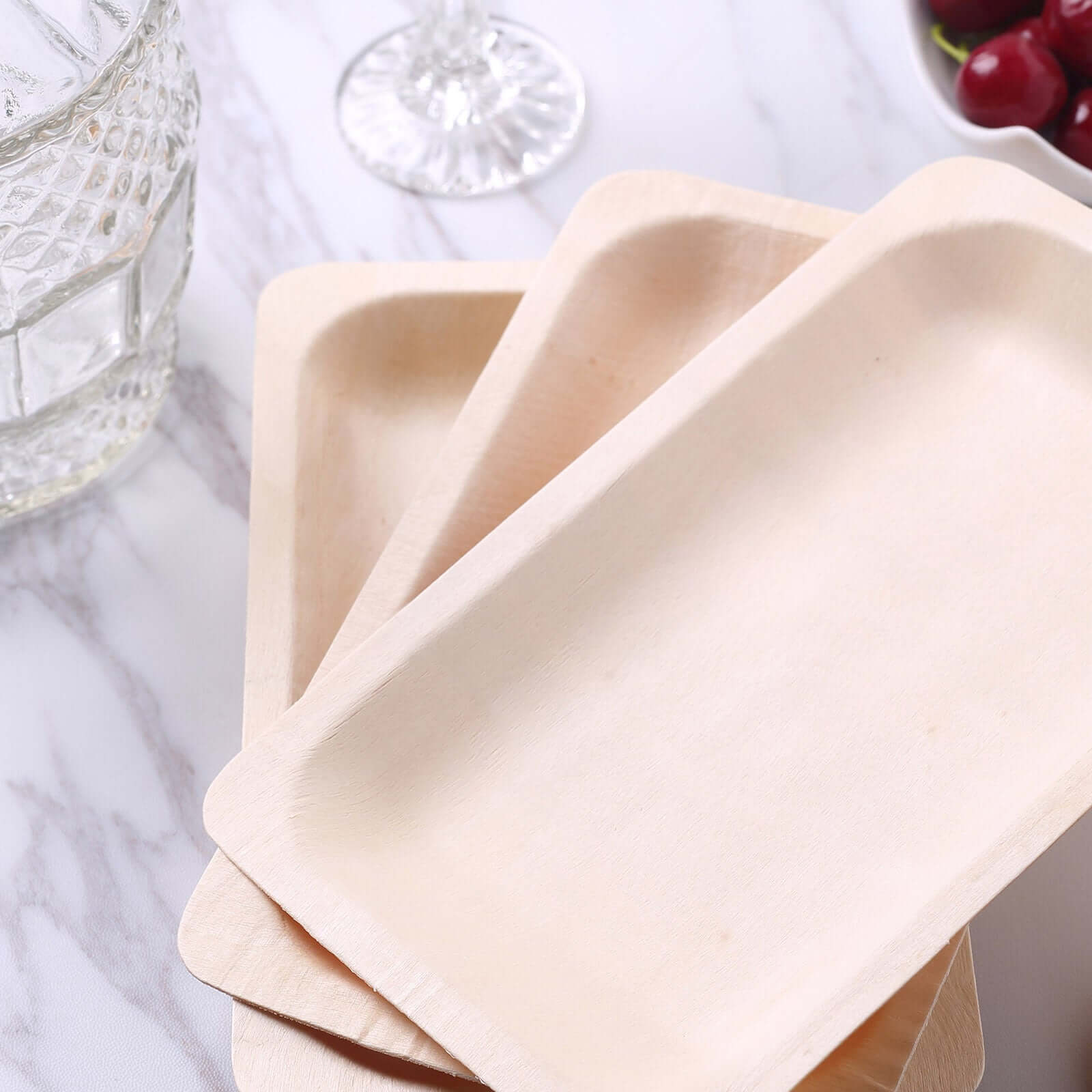 25-Pack Birchwood 5"x8" Rectangle Dessert Serving Plates - Natural Eco Friendly Wooden Disposable Plates for Farmhouse-Style Events, Parties & Gatherings
