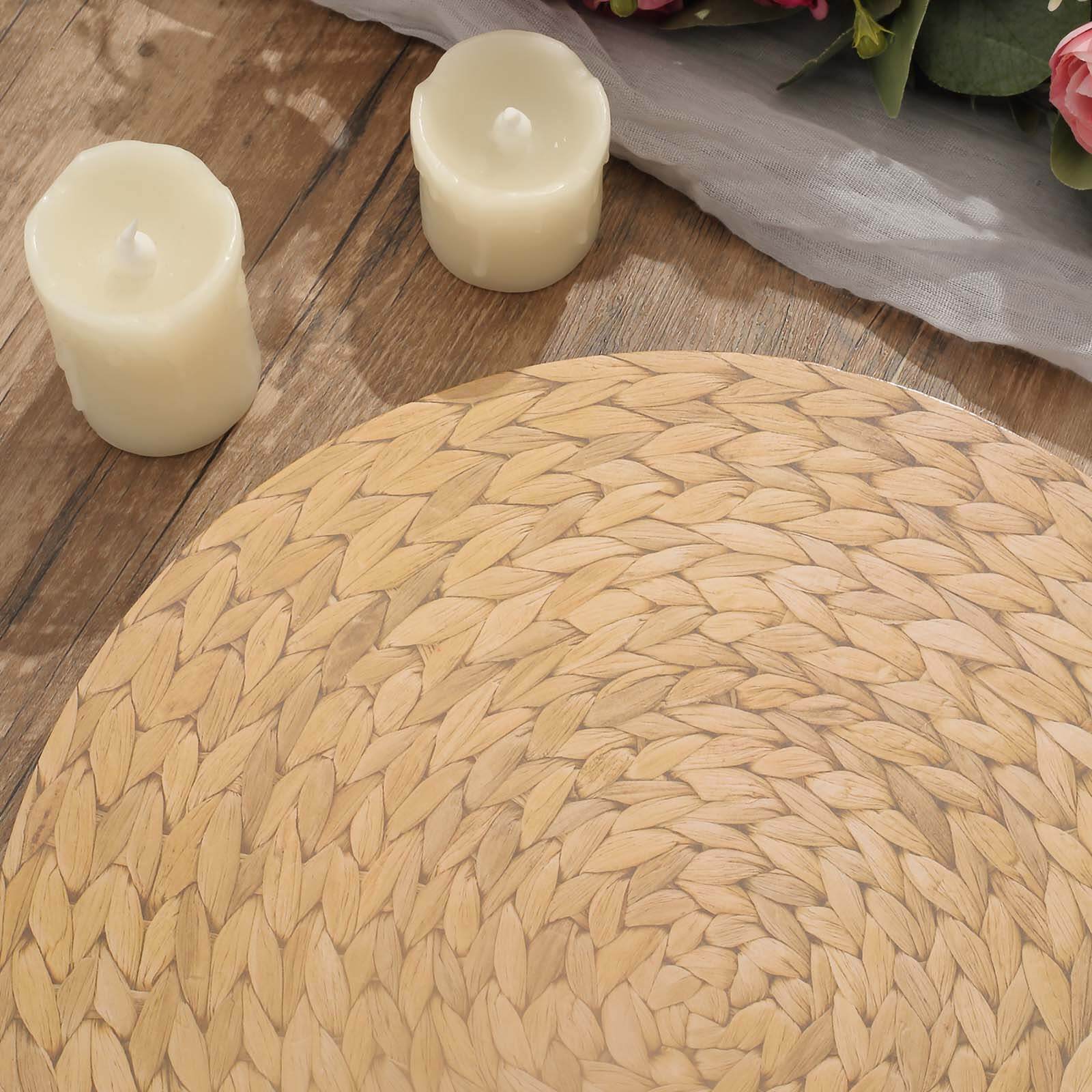 6-Pack Disposable Table Placemats in Natural with Woven Rattan Print - 700GSM Cardboard Placemats for Rustic Themes & Outdoor Events 13"