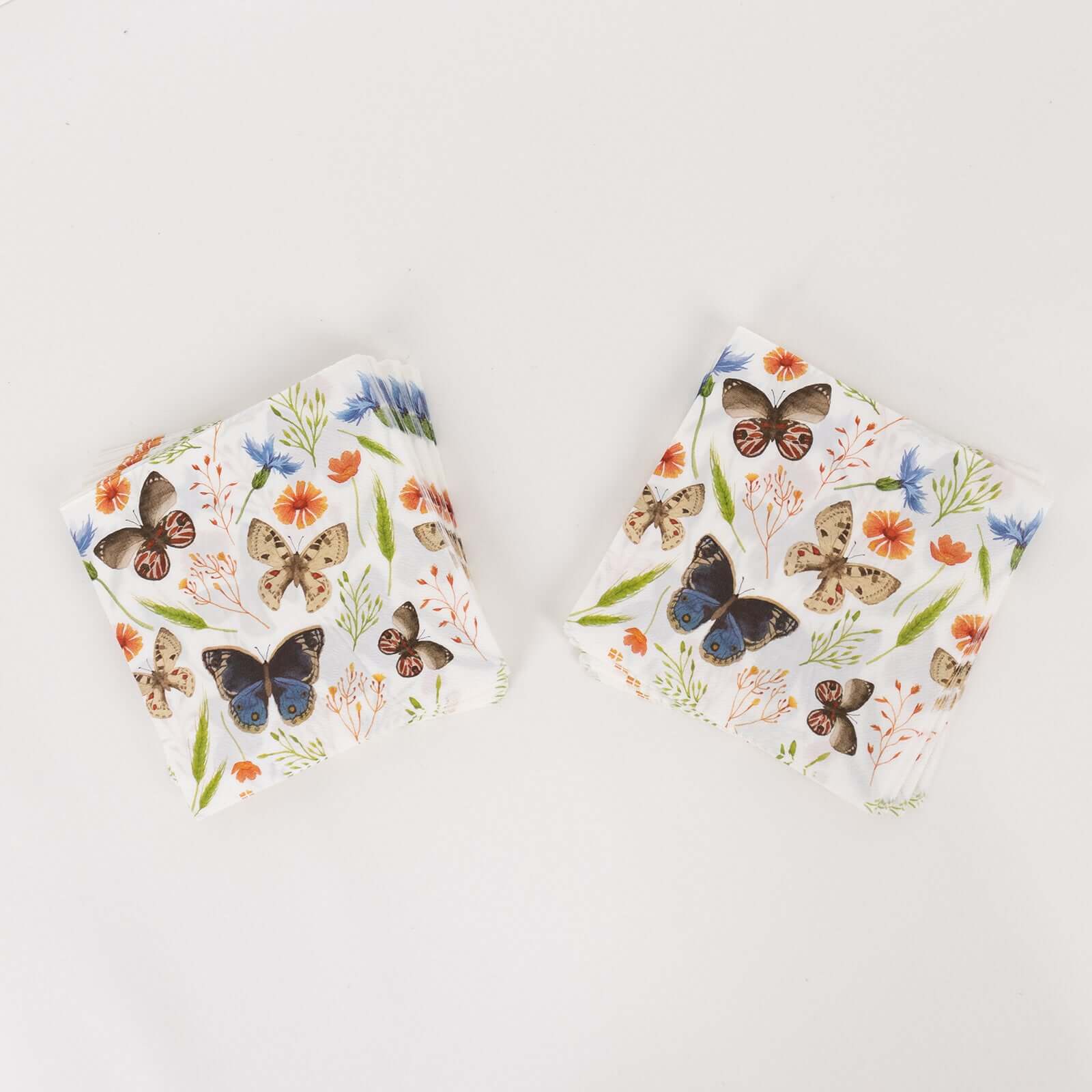 50-Pack Paper Beverage Napkins with Field Herbs and Butterfly Print Ivory - 2 Ply Disposable 18GSM Garden Party Napkins 5"x5"