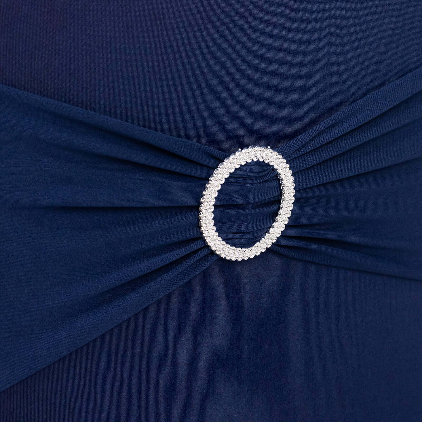 Spandex Chair Cover with Navy Blue Rhinestone Buckled Sash Band Blush - Stretch Fitted Slipcover
