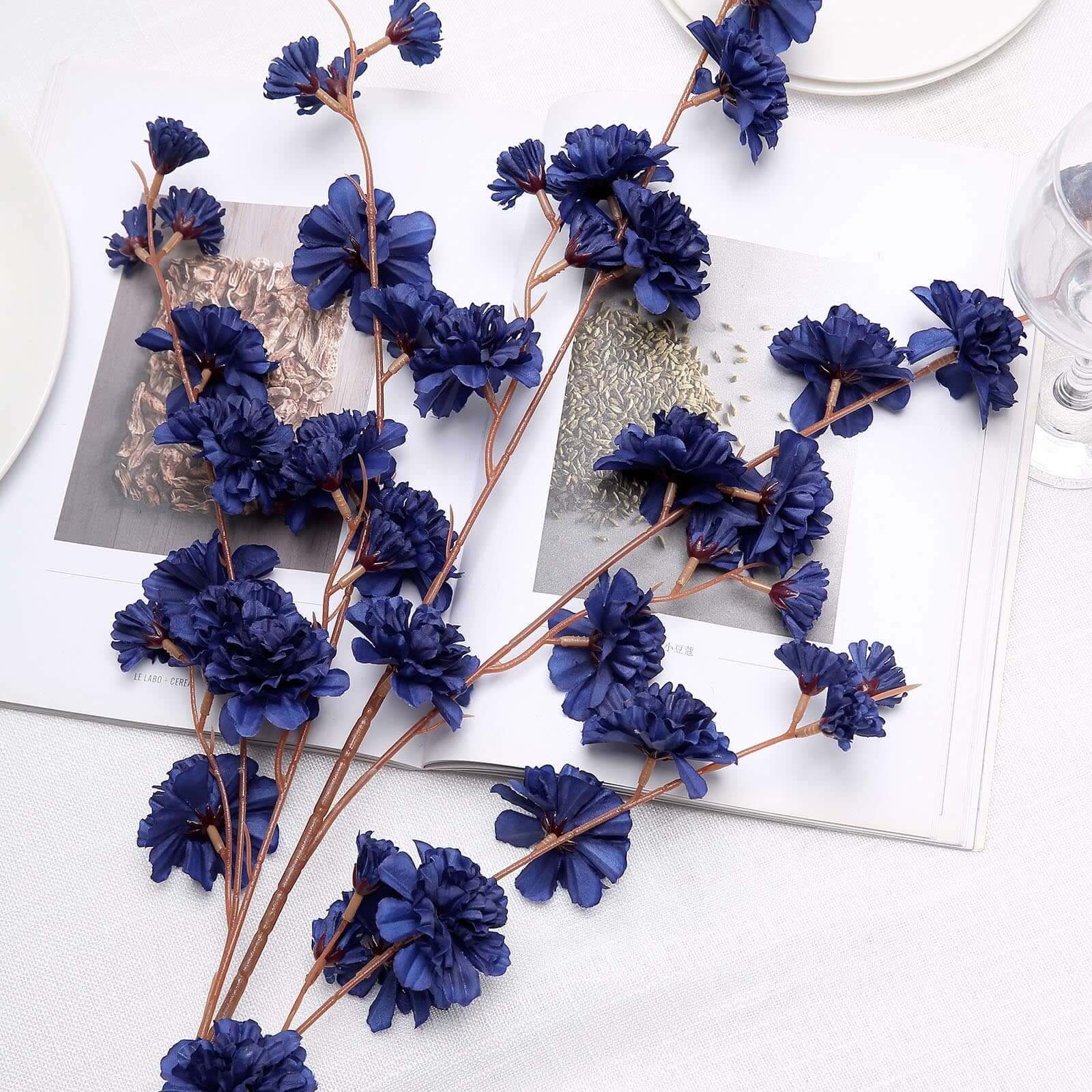2 Branches 42" Tall Navy Blue Artificial Silk Carnation Flower Stems