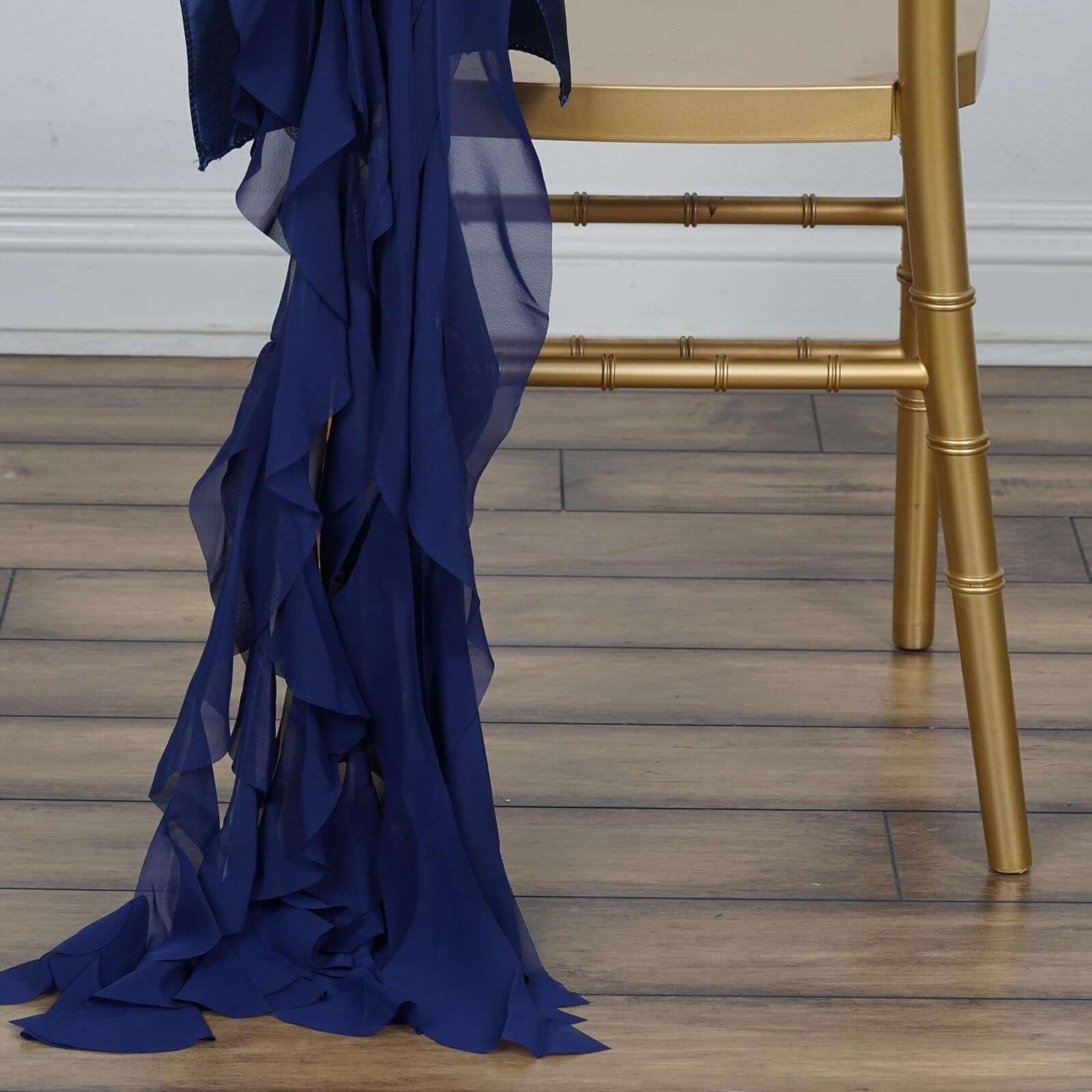 Chiffon Chair Sash with Curly Design Navy Blue - Stylish Chair Decorations