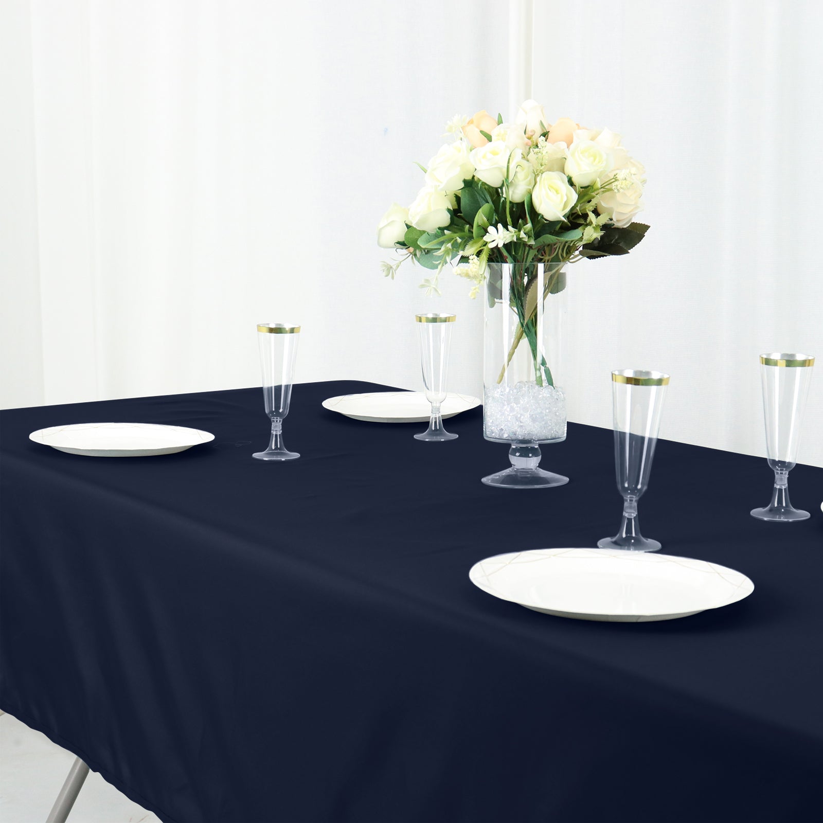 Cotton Blend 60"x102" Rectangle Tablecloth Navy Blue - Wrinkle-Resistant Table Cover