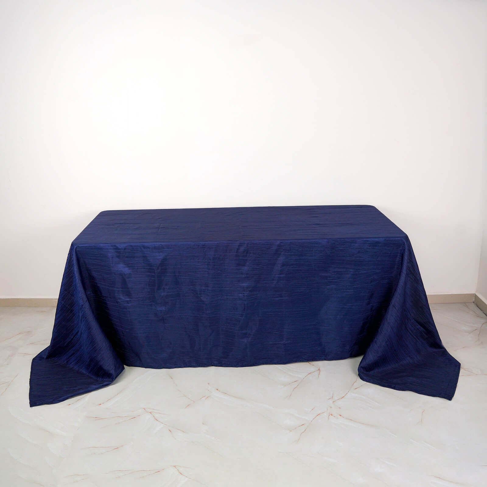 Taffeta 90"x132" Rectangle Tablecloth Navy Blue - Seamless Accordion Crinkle Table Cover