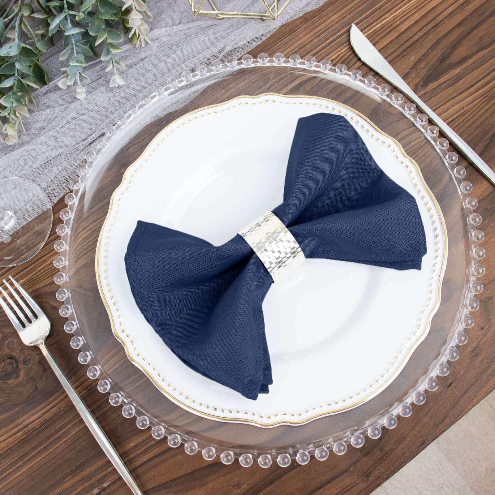5 Pack Polyester 17"x17" Napkins Navy Blue - Durable & Wrinkle Resistant Dinner Napkins