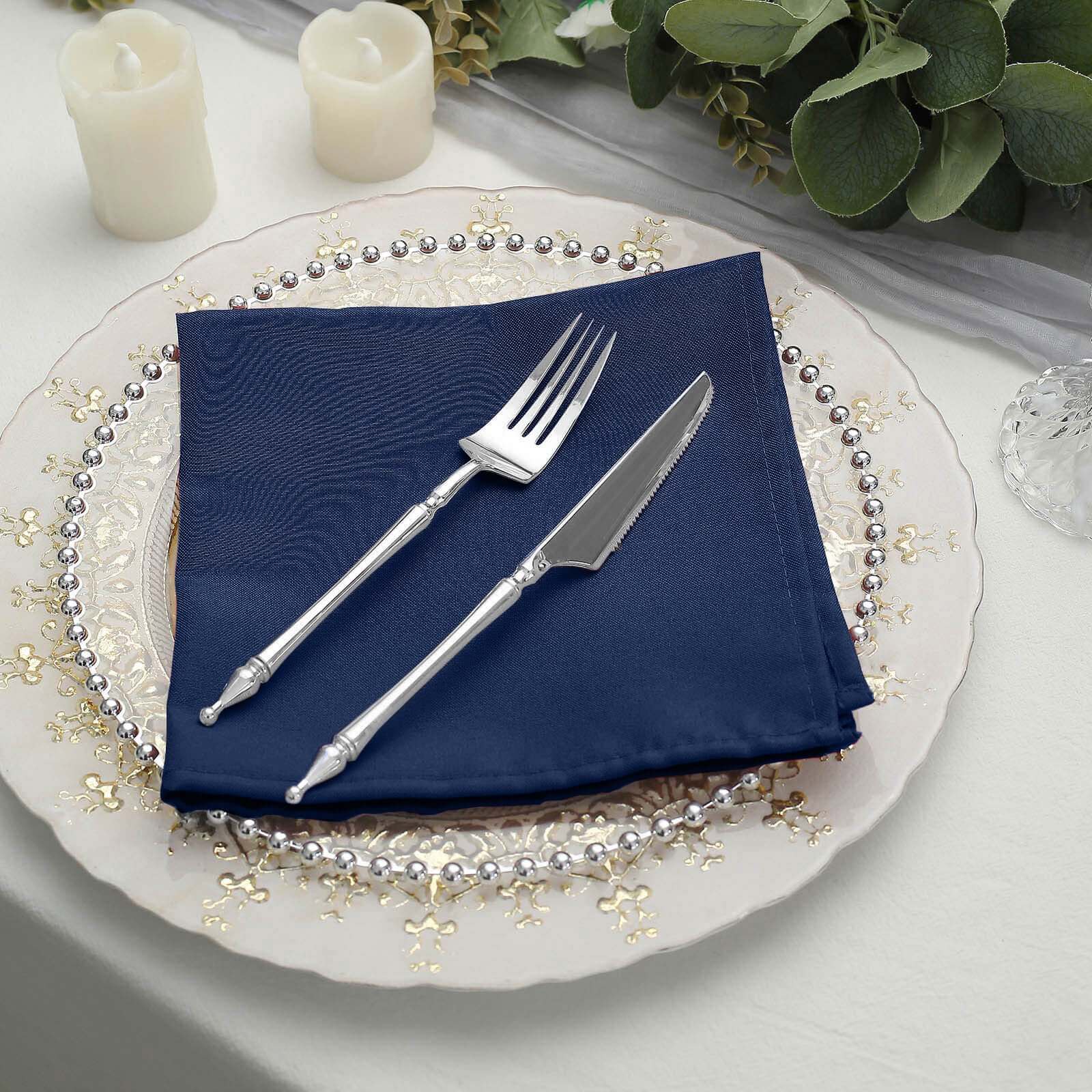 5 Pack Polyester 17"x17" Napkins Navy Blue - Durable & Wrinkle Resistant Dinner Napkins