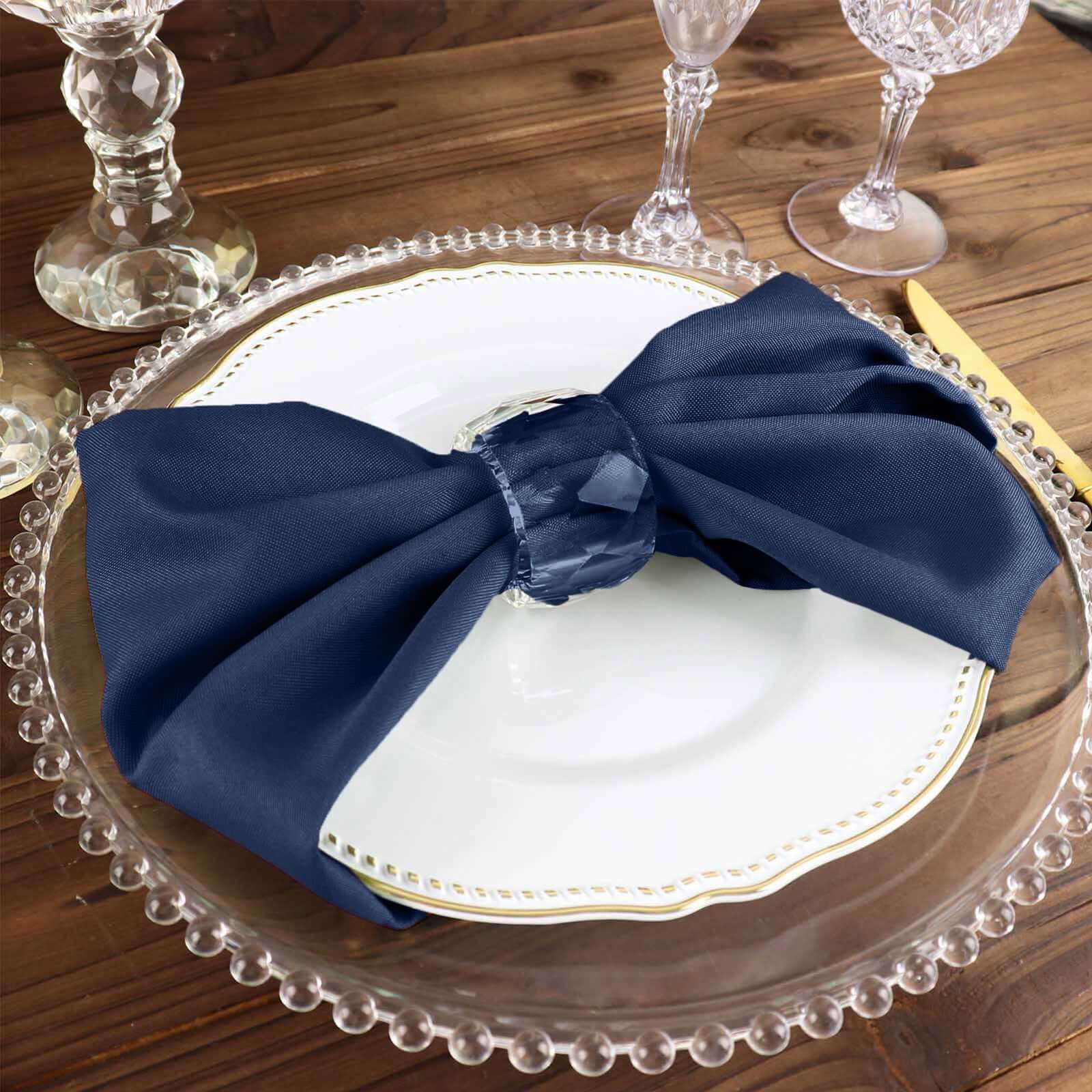 5 Pack Polyester 17"x17" Napkins Navy Blue - Durable & Wrinkle Resistant Dinner Napkins