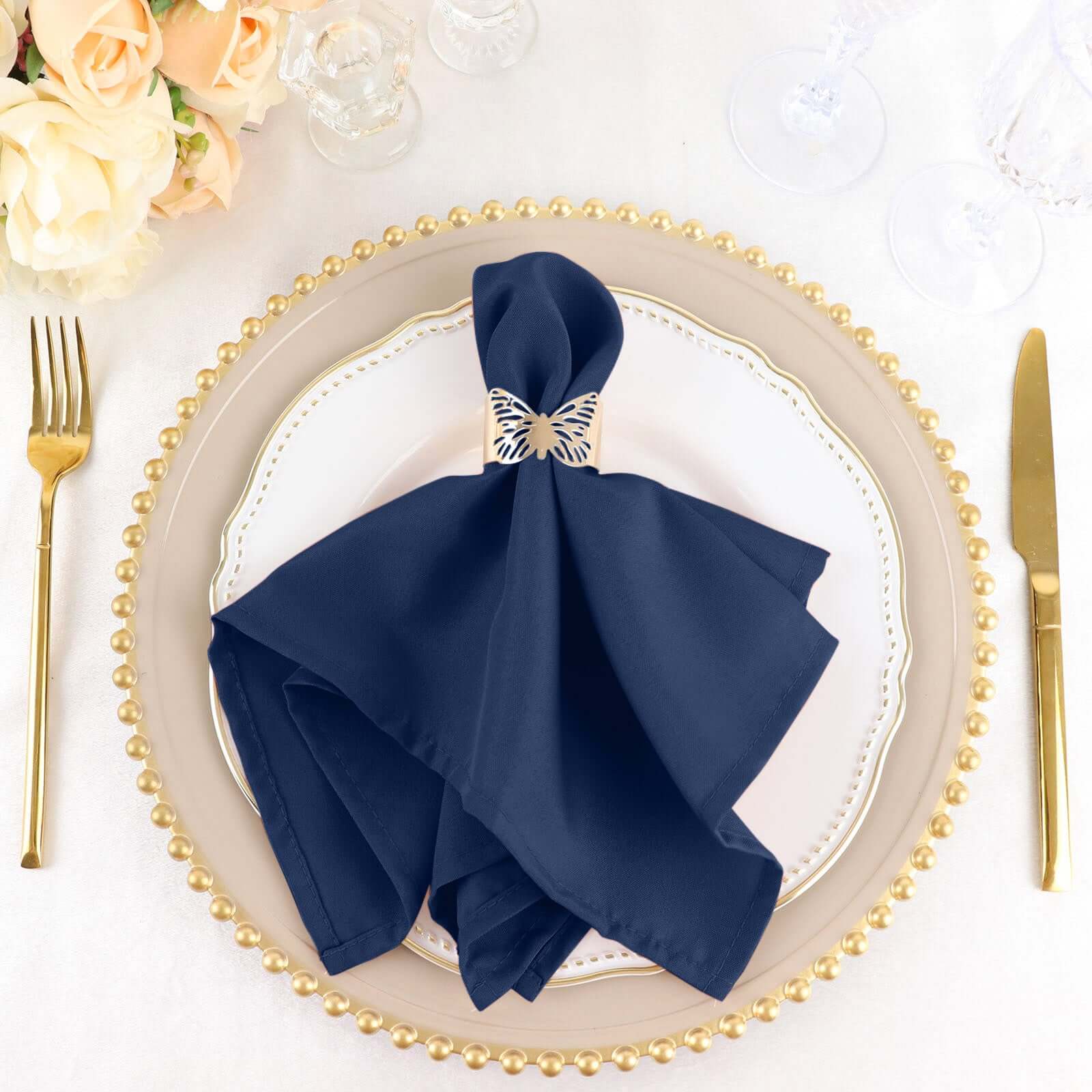 5 Pack Polyester 17"x17" Napkins Navy Blue - Durable & Wrinkle Resistant Dinner Napkins