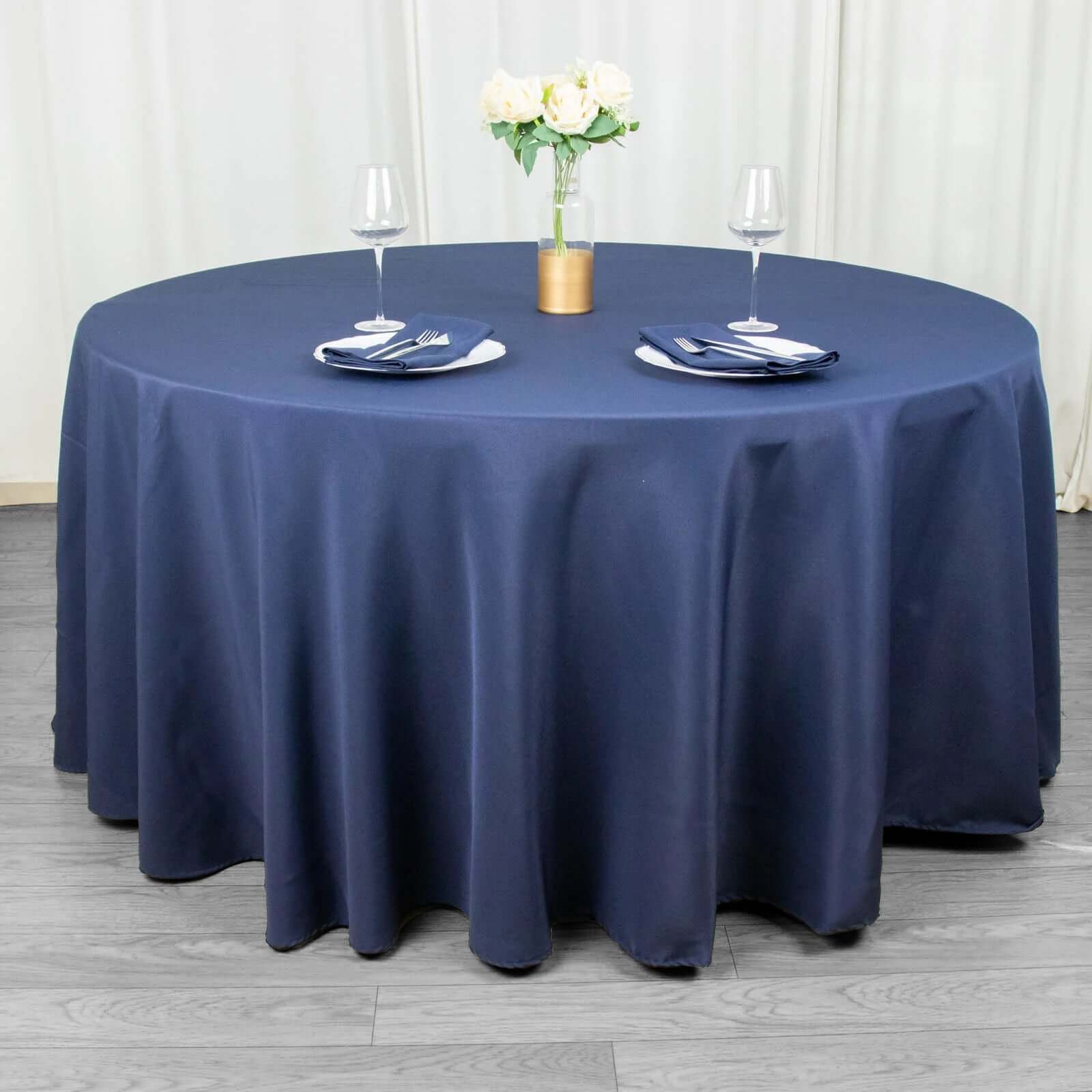 Premium Polyester 120" Round Tablecloth Navy Blue - Seamless 220GSM Wrinkle-Resistant Table Cover
