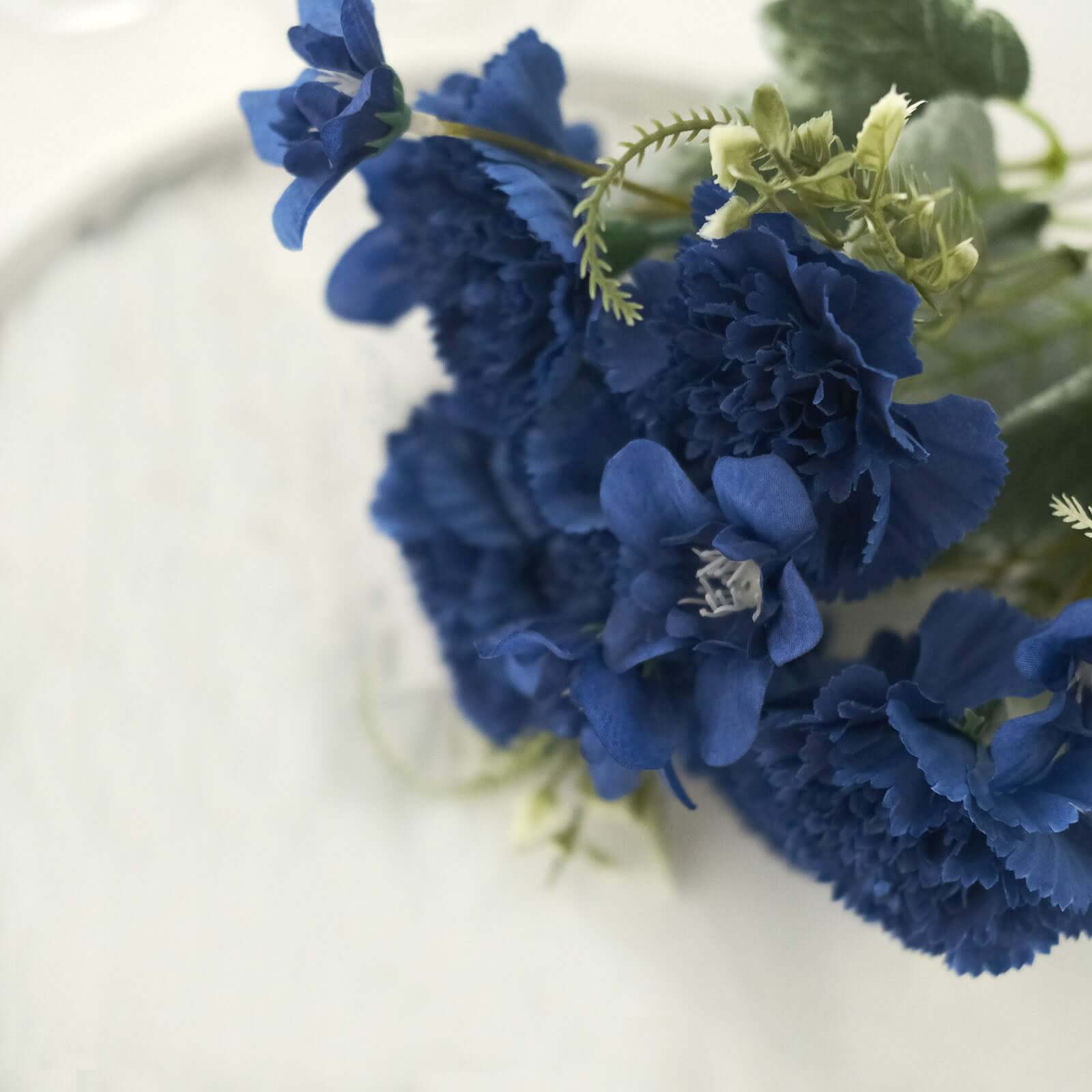 3 Pack 14" Navy Blue Artificial Silk Carnation Flower Arrangements, Faux Floral Bouquets Bushes