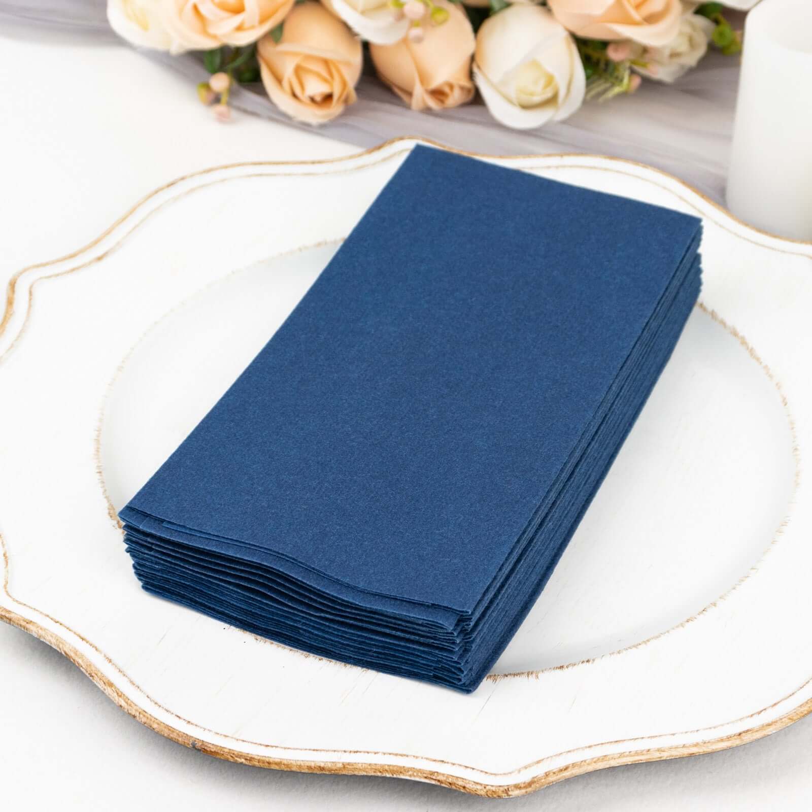 20-Pack Paper Linen-Like Napkins Navy Blue - Disposable Hygienic Airlaid Guest Towels 8.5"x4"