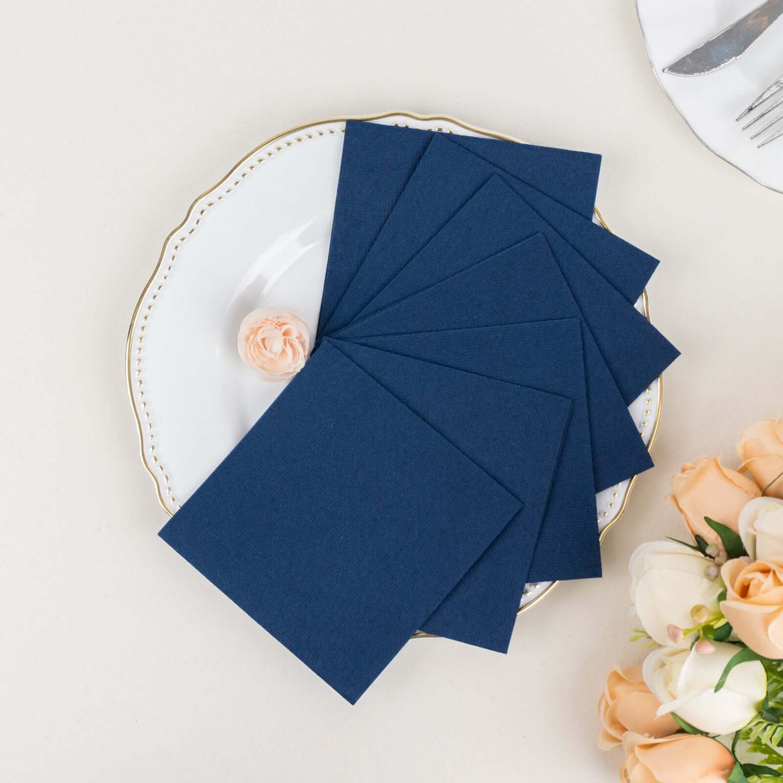 20-Pack Paper Linen-Like Cocktail Napkins Navy Blue - Disposable 5"x5" Airlaid Soft Napkins