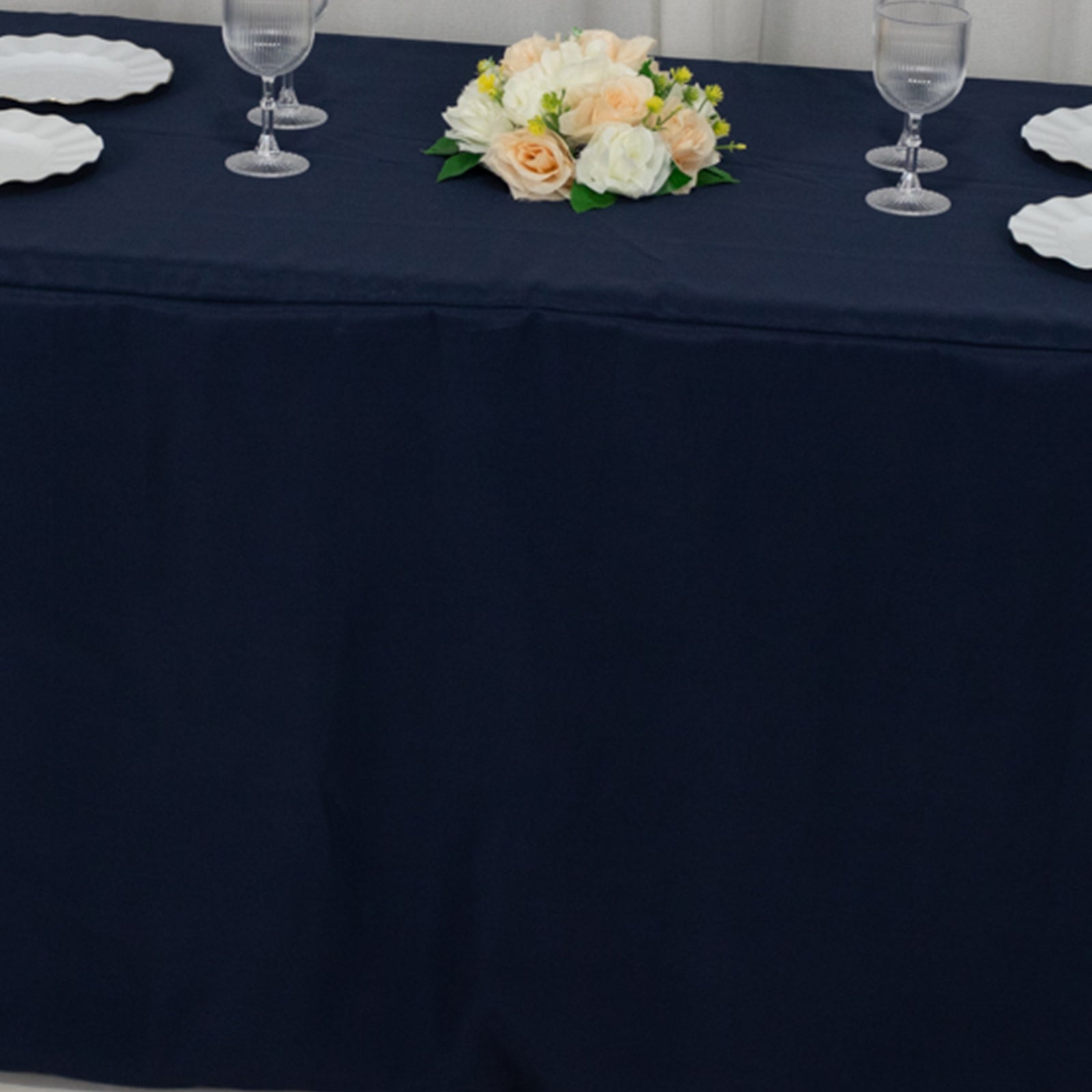 Fitted Polyester 72"x30" Rectangle Tablecloth Navy Blue with Open Back Design - Easy to Maintain and Wrinkle-Resistant Table Cover
