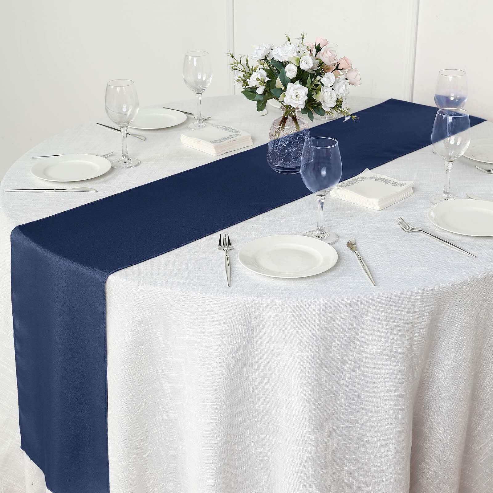 Polyester 12"x108" Table Runner Navy Blue - Durable & Wrinkle-Resistant Table Decor