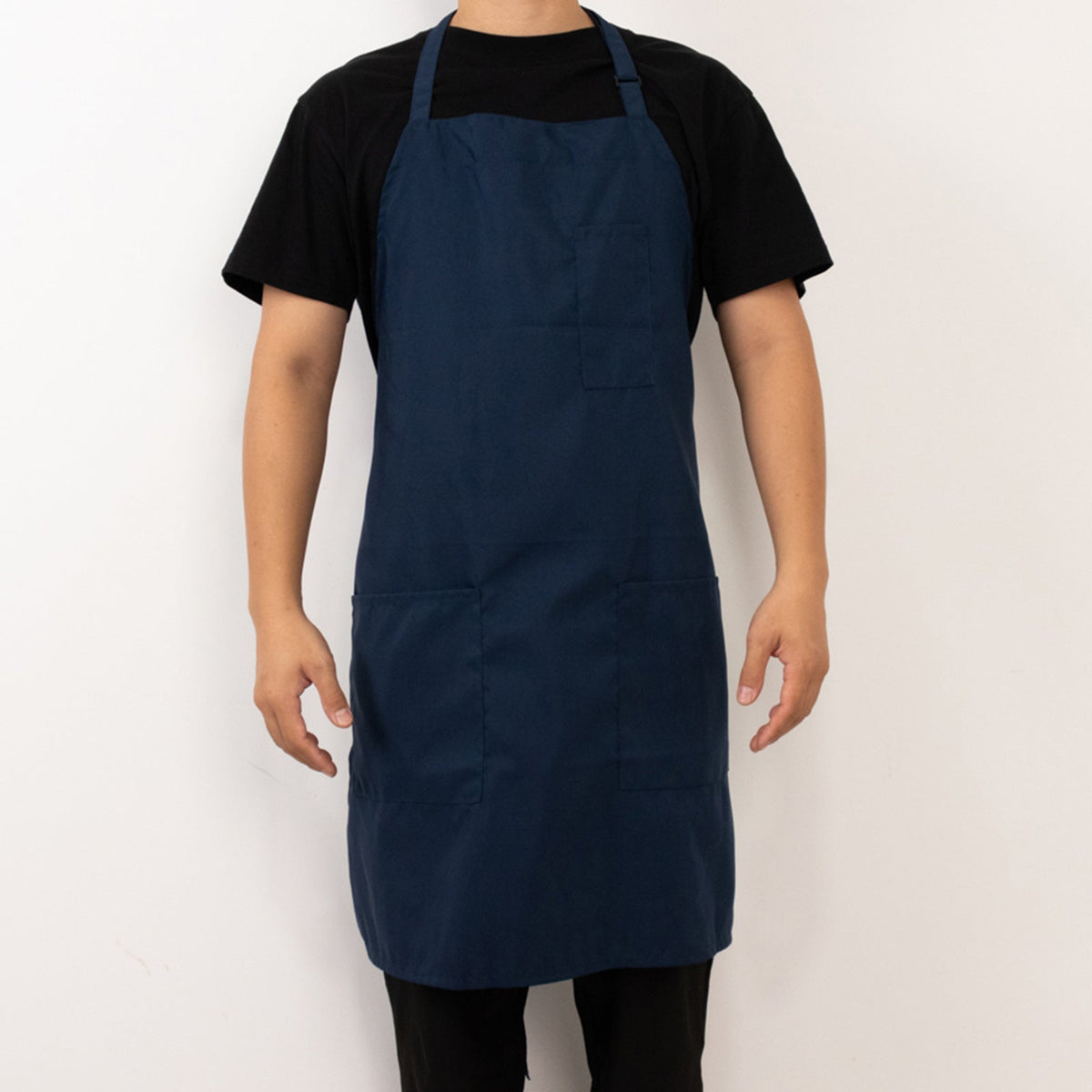 Navy Blue Premium Polyester Cooking Chef Apron with Adjustable Neck and Long Ties, Waterdrop Resistant 2 Pockets Unisex Kitchen Bib Apron