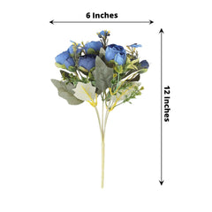 4 Pack 12" Artificial Navy Blue Ranunculus Silk Flower Bridal Bouquets, Faux Buttercup Floral Arrangement