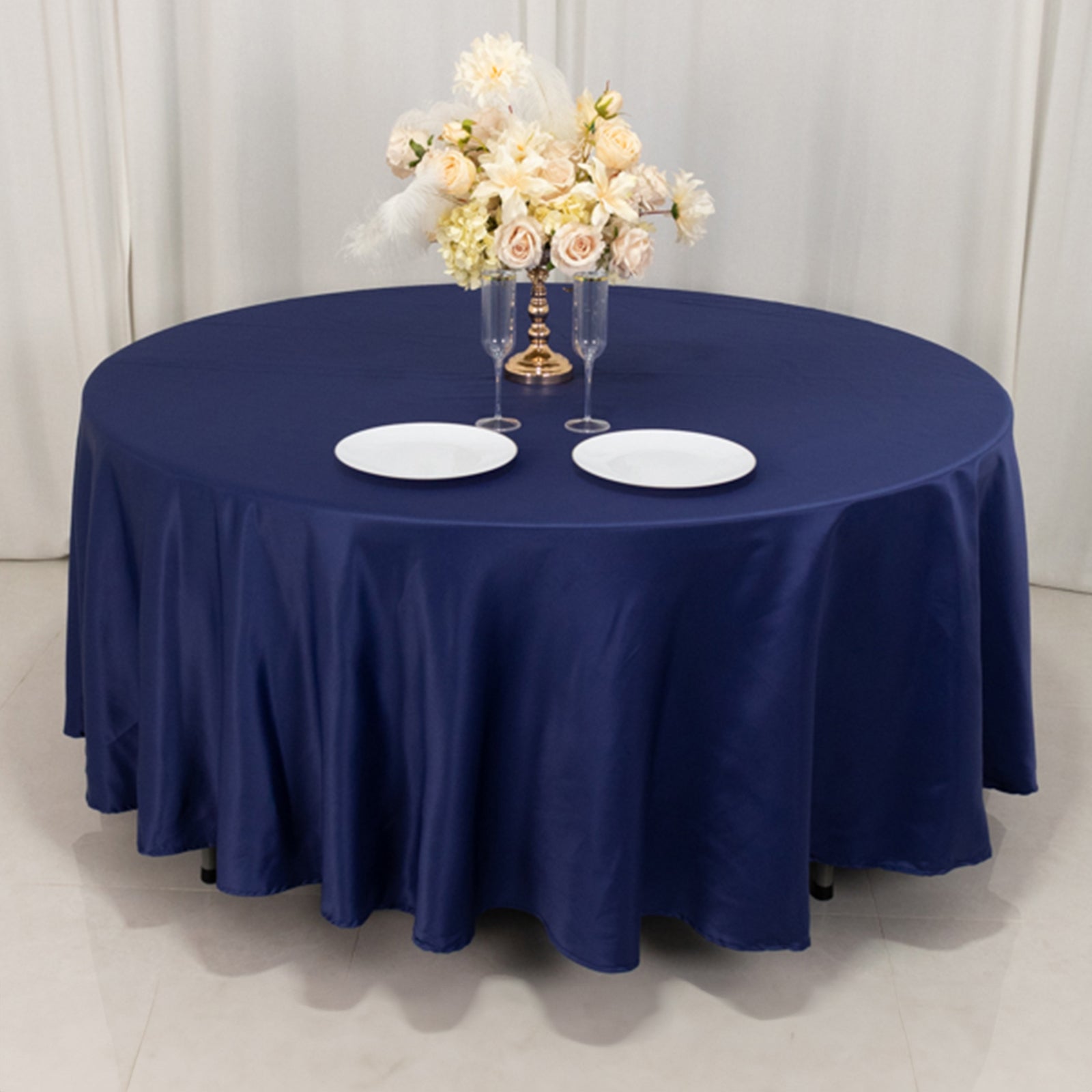 Lamour Satin 108" Round Tablecloth Navy Blue - Durable & Silk-Like Table Cover