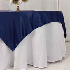 Lamour Satin 72"x72" Table Overlay Square Tablecloth Navy Blue - Smooth Finish Table Topper