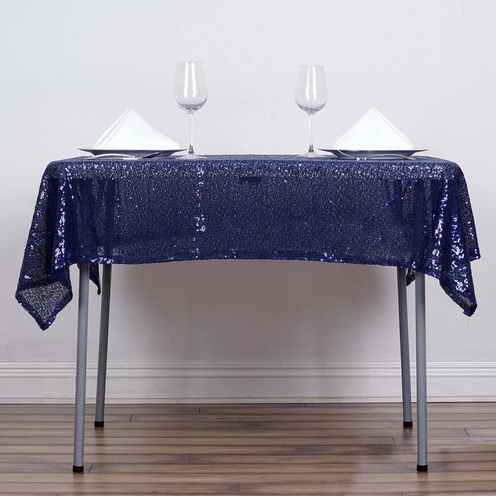 54"x54" Navy Blue Sequin Square Tablecloth