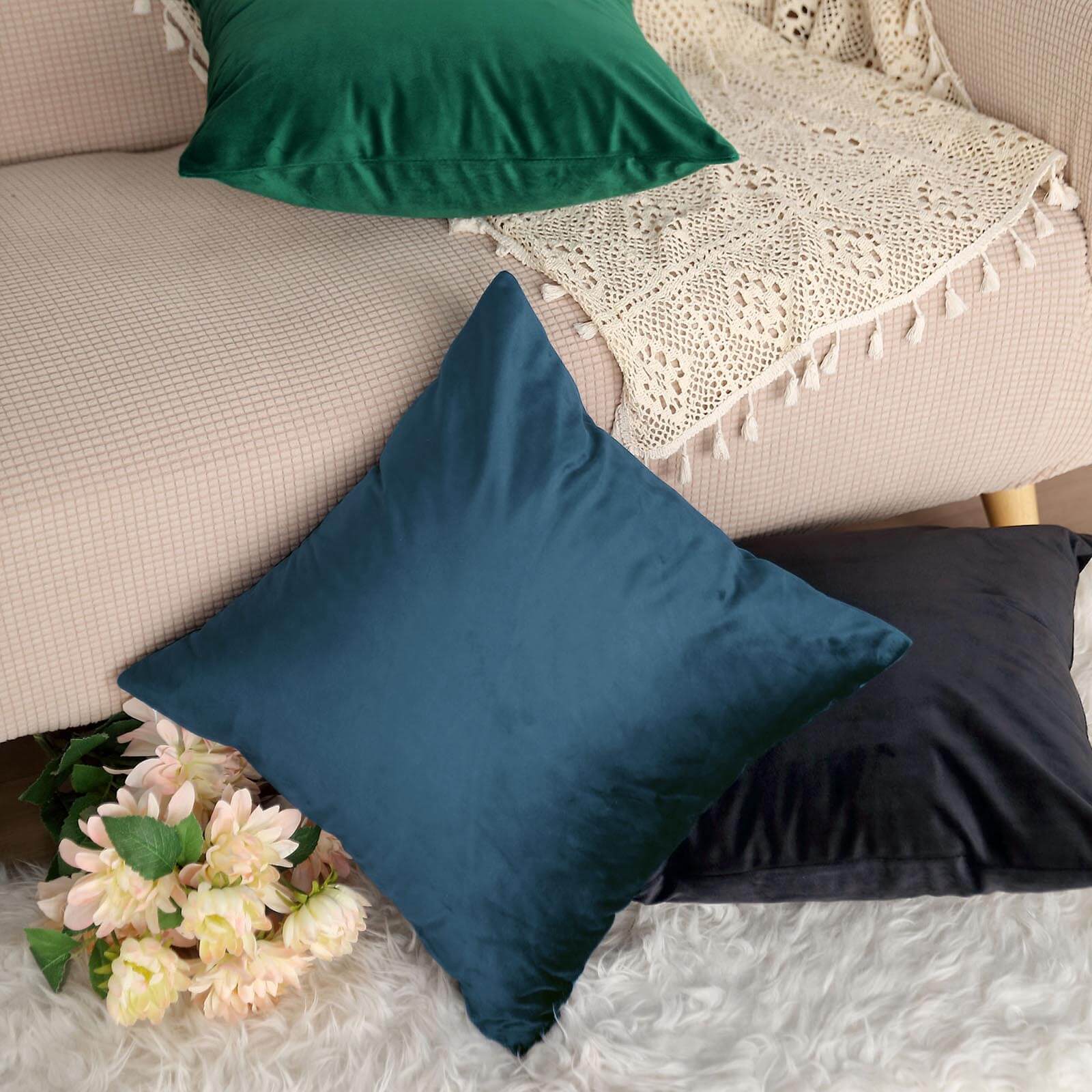 2 Pack 18" Navy Blue Soft Velvet Square Throw Pillow Cover