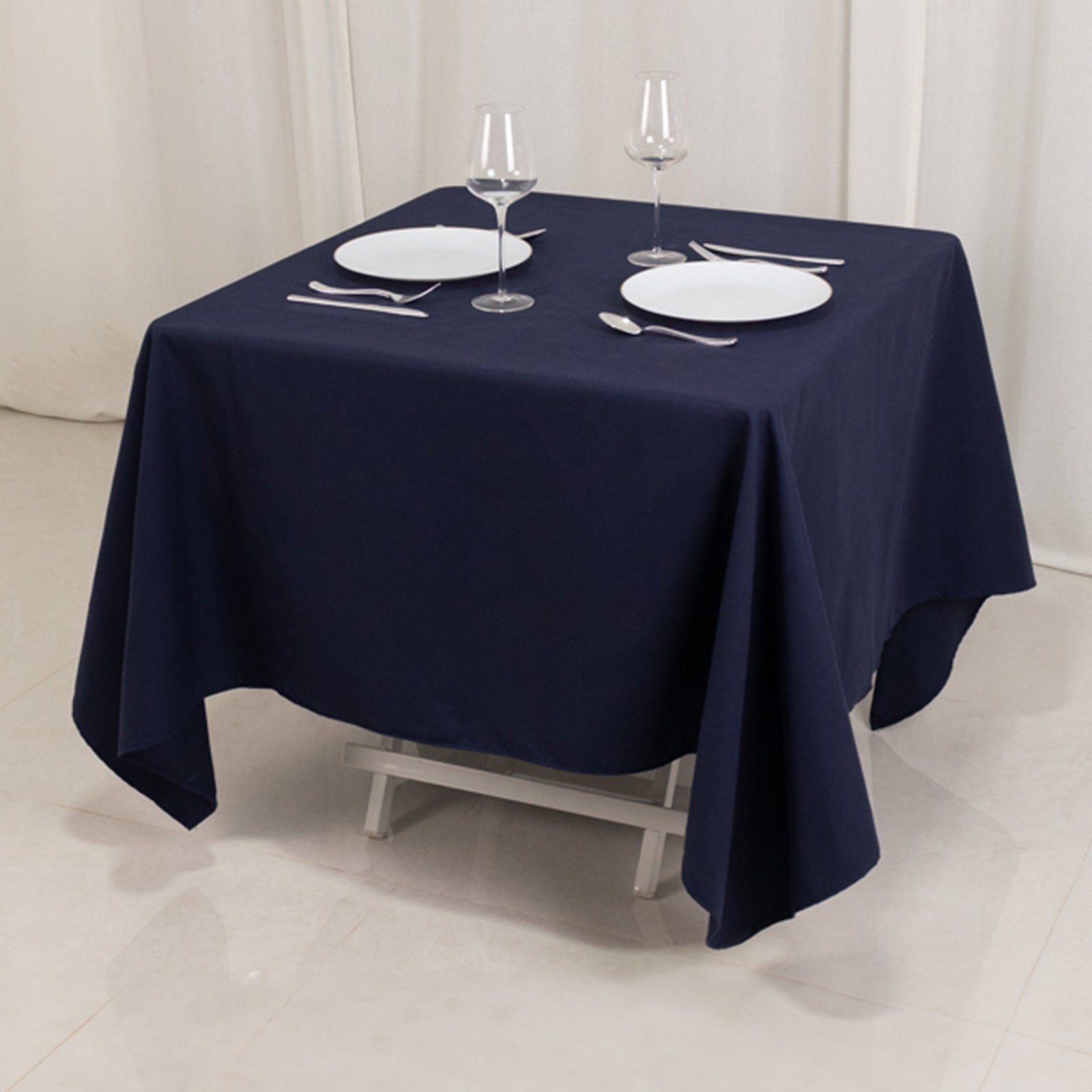 Cotton Blend 70"x70" Square Tablecloth Navy Blue - Wrinkle-Resistant Fabric Table Cover