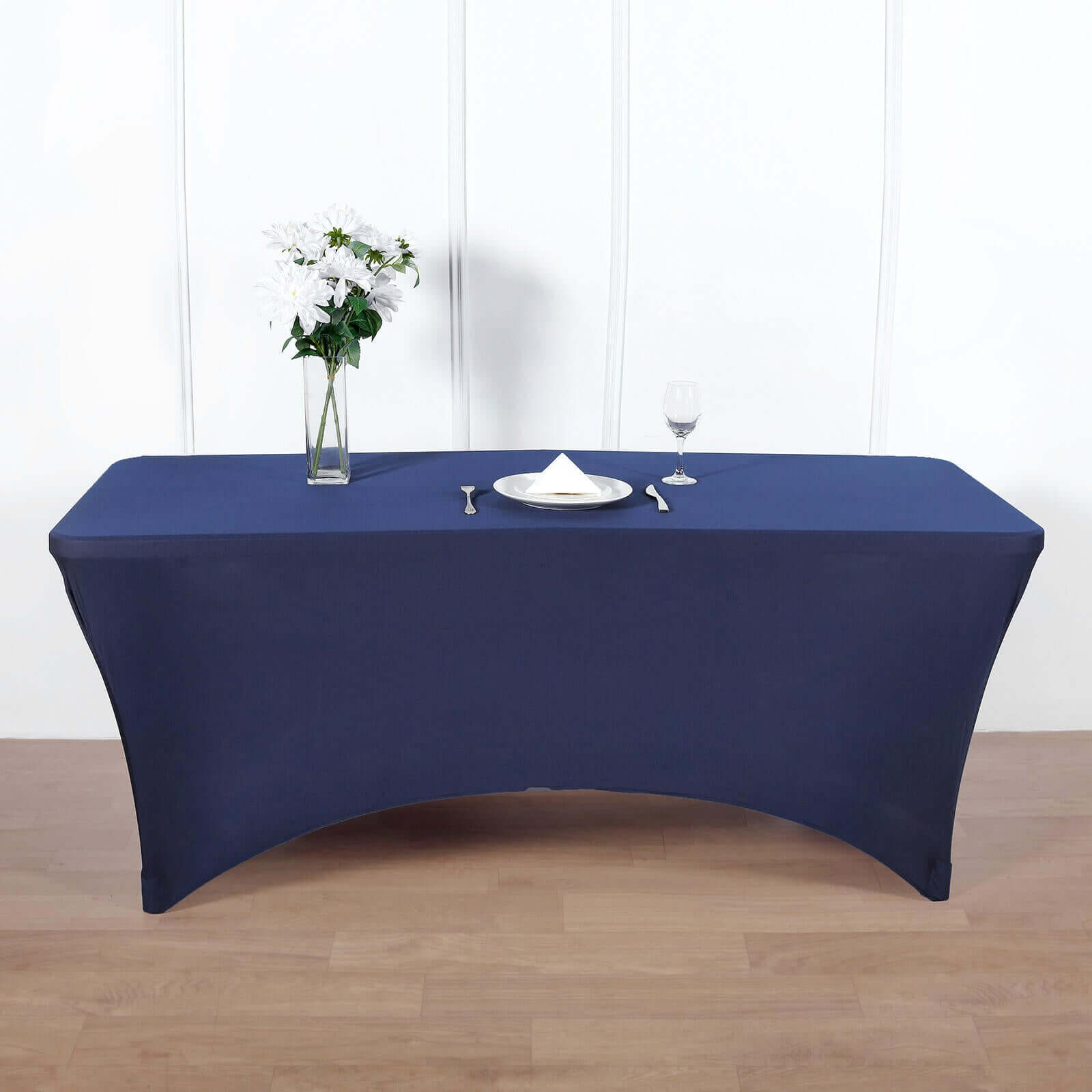 Stretch Spandex 96"x30" Rectangle Table Cover Navy Blue - Durable Form-Fitting Tablecloth