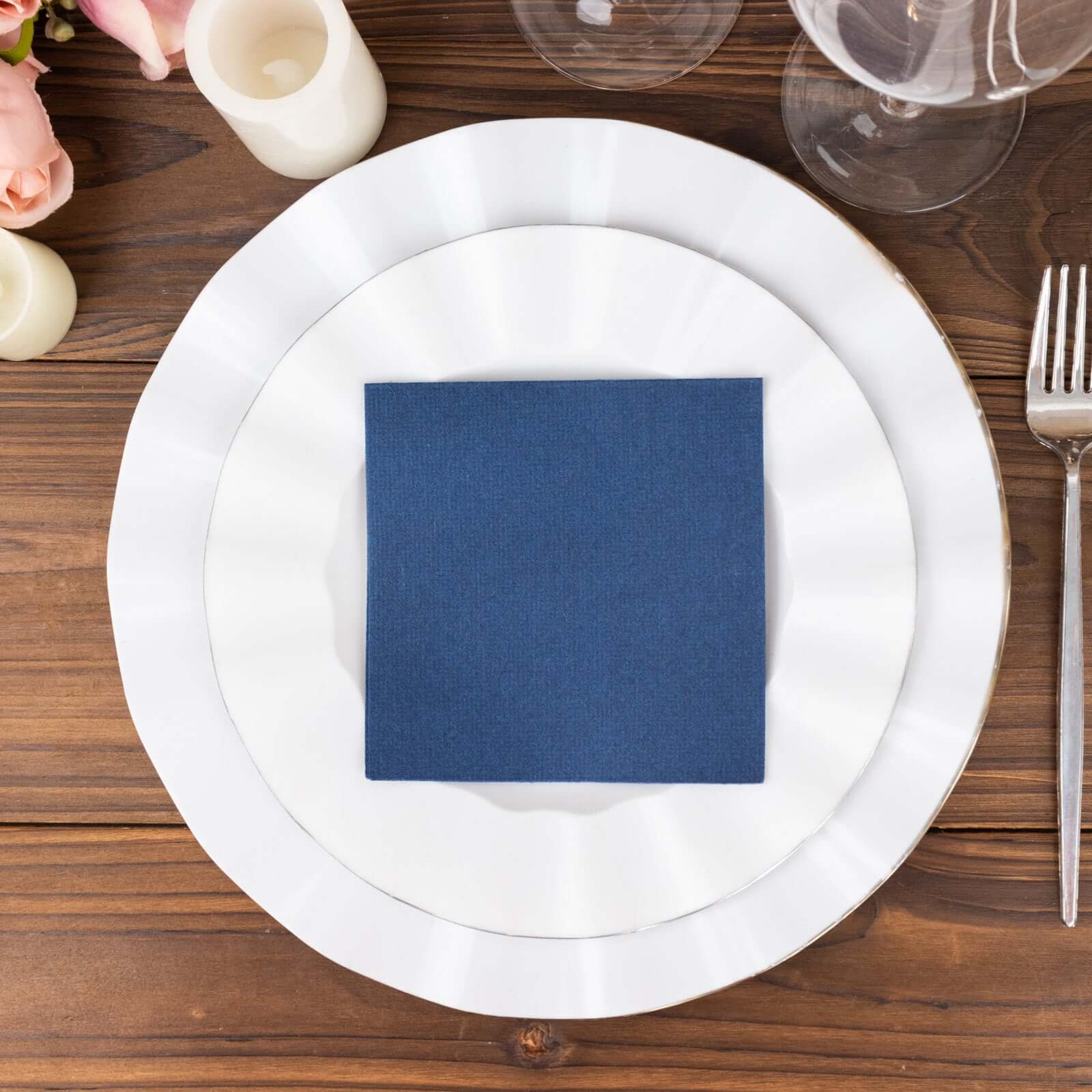 20-Pack Paper Linen-Like Cocktail Napkins Navy Blue - Disposable 5"x5" Airlaid Soft Napkins