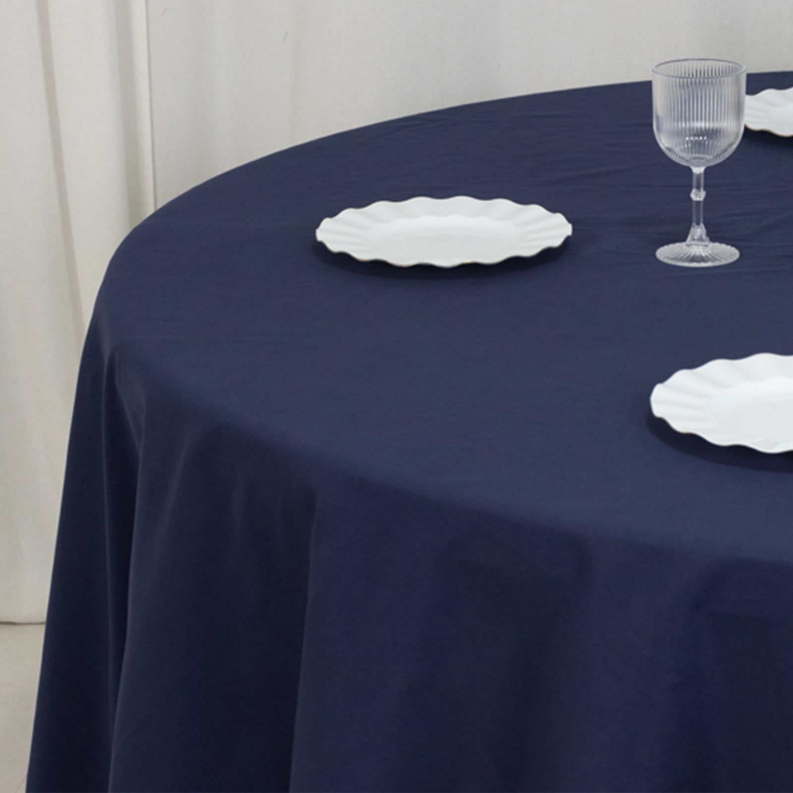 Cotton Blend 108" Round Tablecloth Navy Blue - Wrinkle-Resistant Design