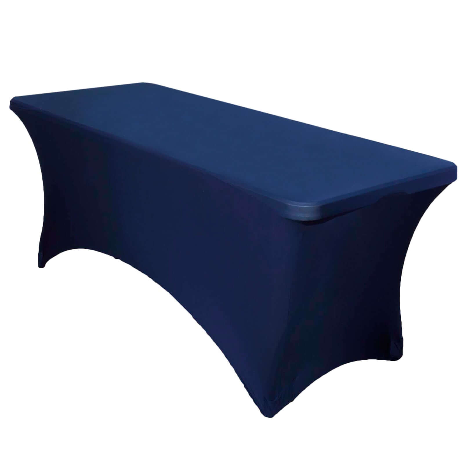 Stretch Spandex 6ft Rectangle Tablecloth Navy Blue - Durable Form-Fitting Table Cover