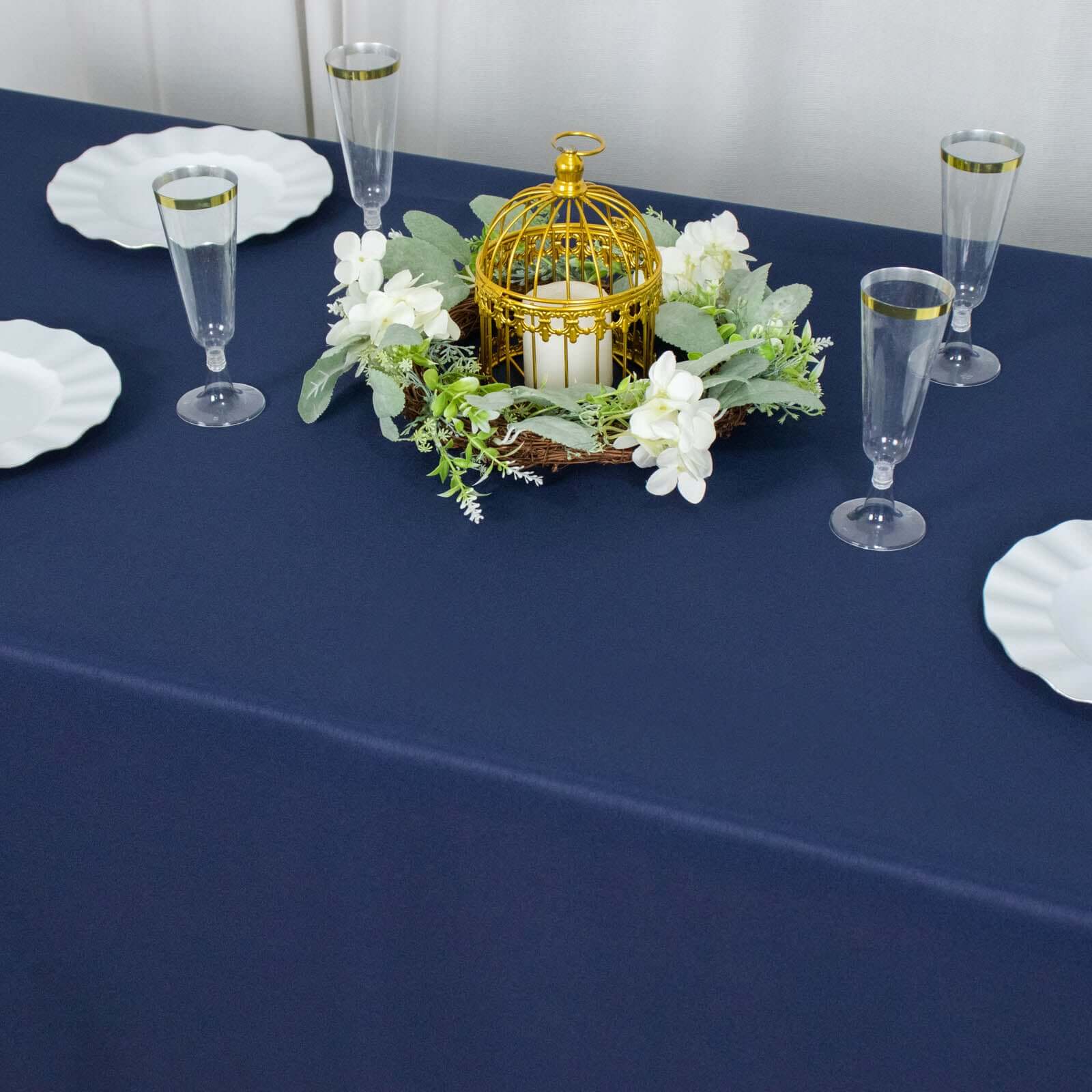 Premium Polyester 90"x156" Rectangle Tablecloth Navy Blue - Seamless 220GSM Stain-Resistant Table Cover