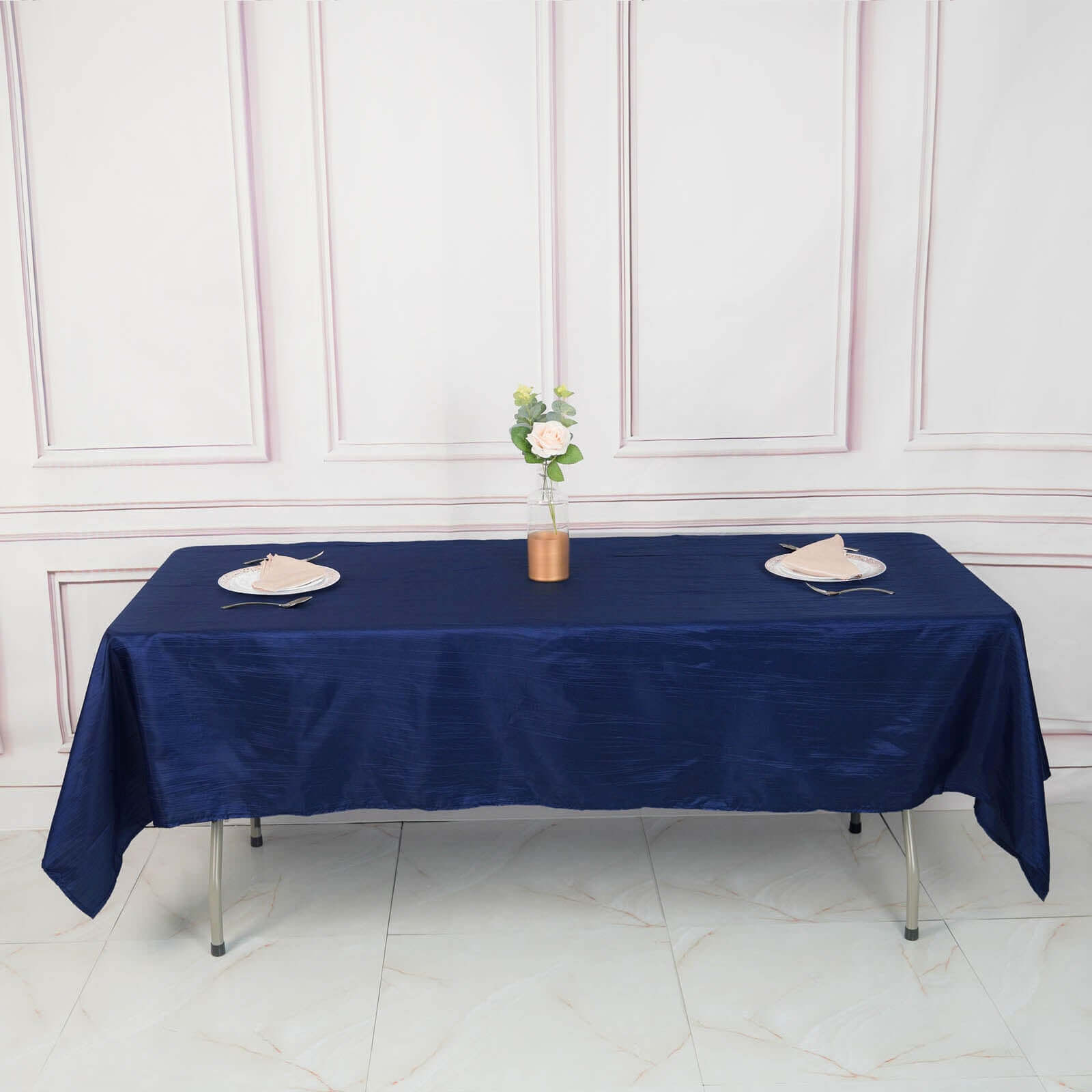 Taffeta 60"x102" Rectangle Tablecloth Navy Blue - Accordion Crinkle Table Cover