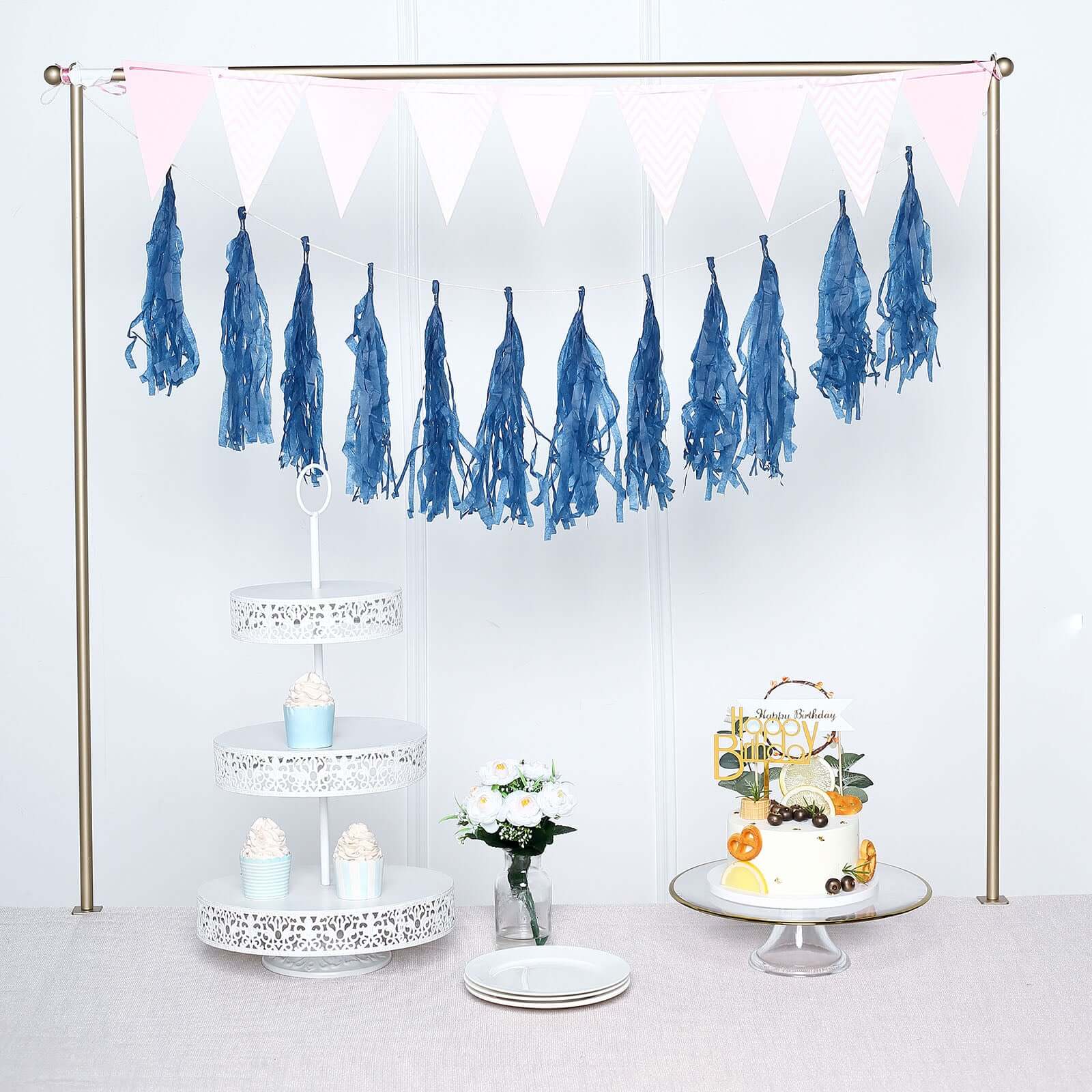 12 Pack Pre-Tied Navy Blue Paper Fringe Tassels With Garland String Hanging Streamer Banner