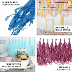 12 Pack Pre-Tied Navy Blue Paper Fringe Tassels With Garland String Hanging Streamer Banner