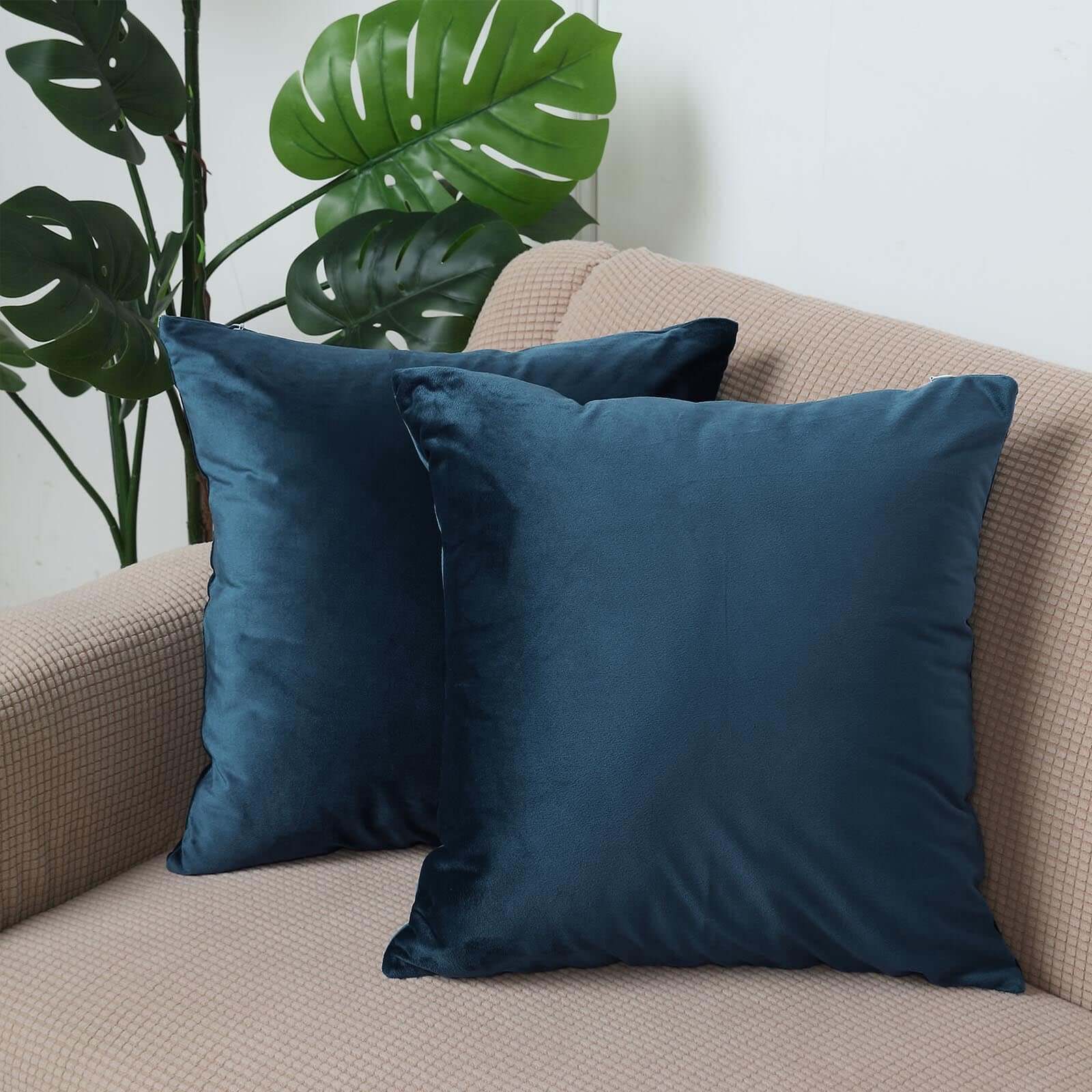 2 Pack 18" Navy Blue Soft Velvet Square Throw Pillow Cover