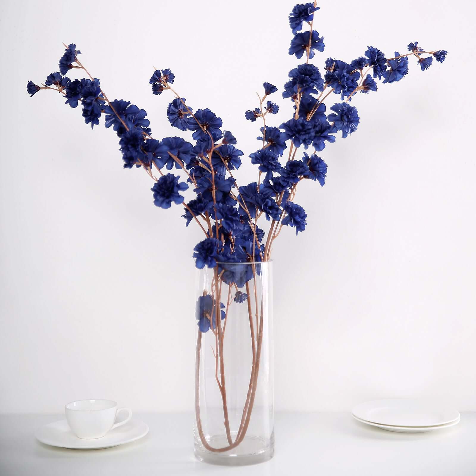 2 Branches 42" Tall Navy Blue Artificial Silk Carnation Flower Stems