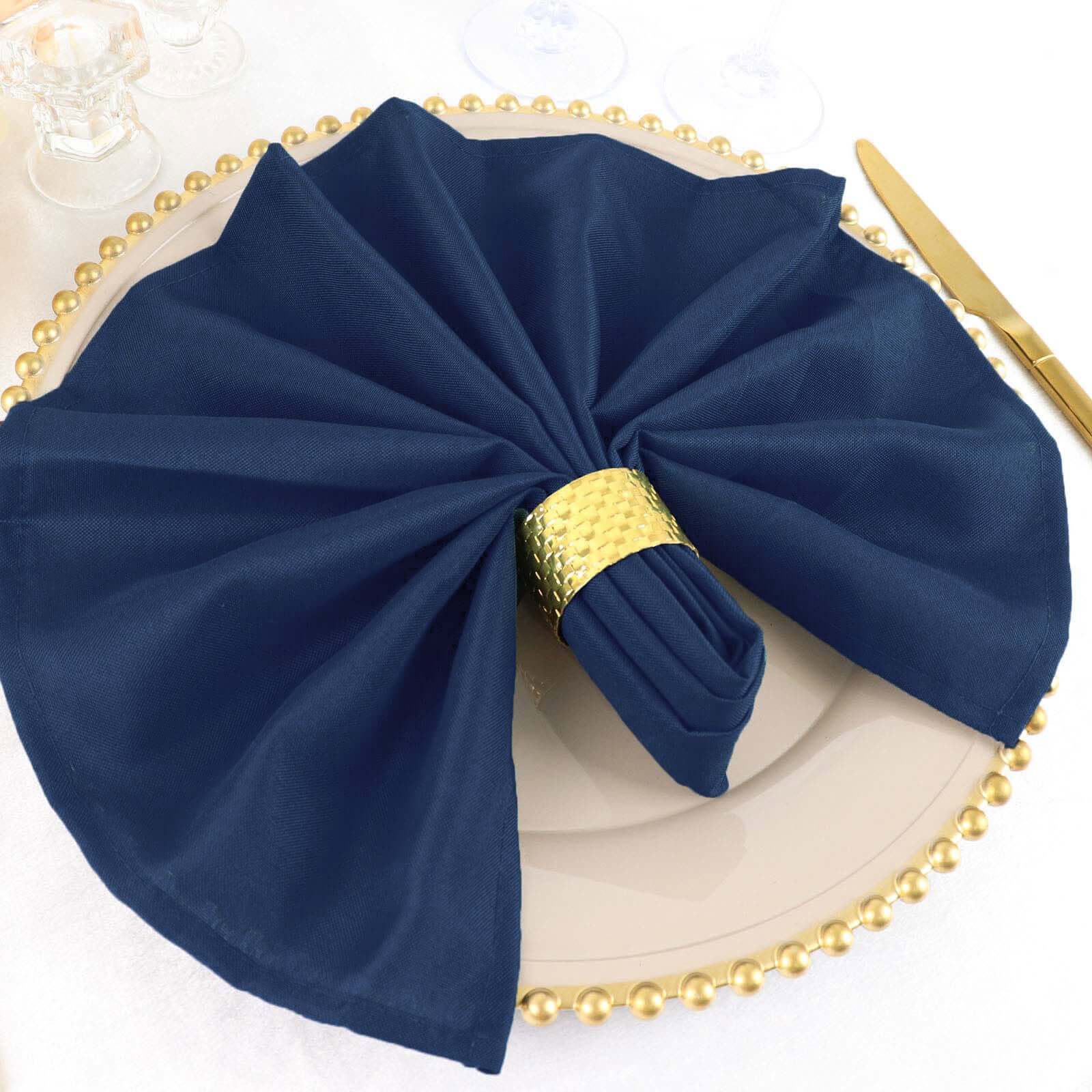 5 Pack Polyester 20"x20" Napkins Navy Blue - Wrinkle Resistant & Easy Care Cloth Napkins