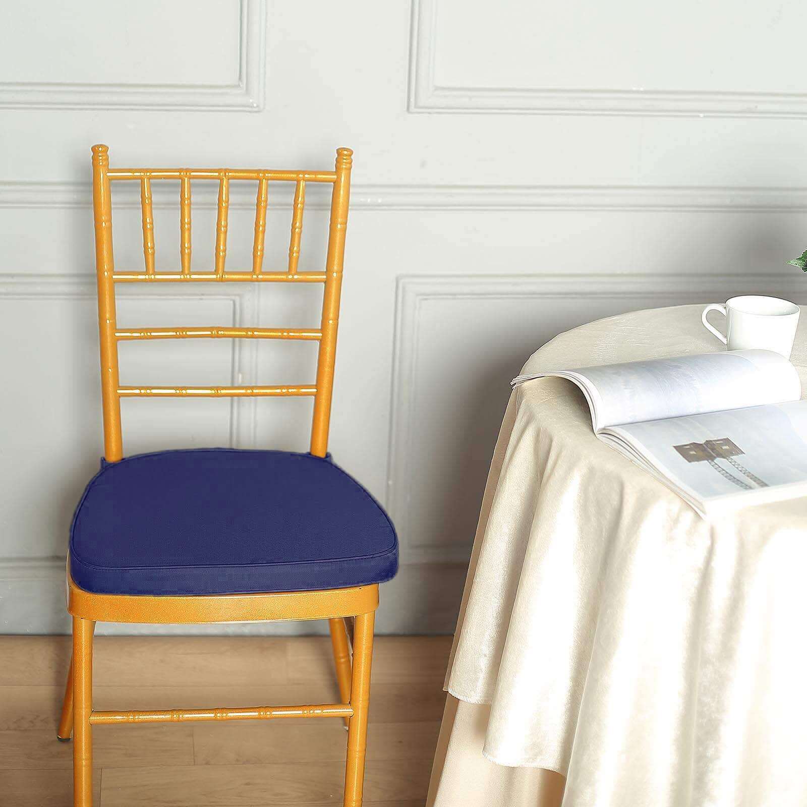 Chiavari Chair Cushion with 1.5" Thick Memory Foam and Ties Navy Blue - Stylish Removable Cover for Comfort